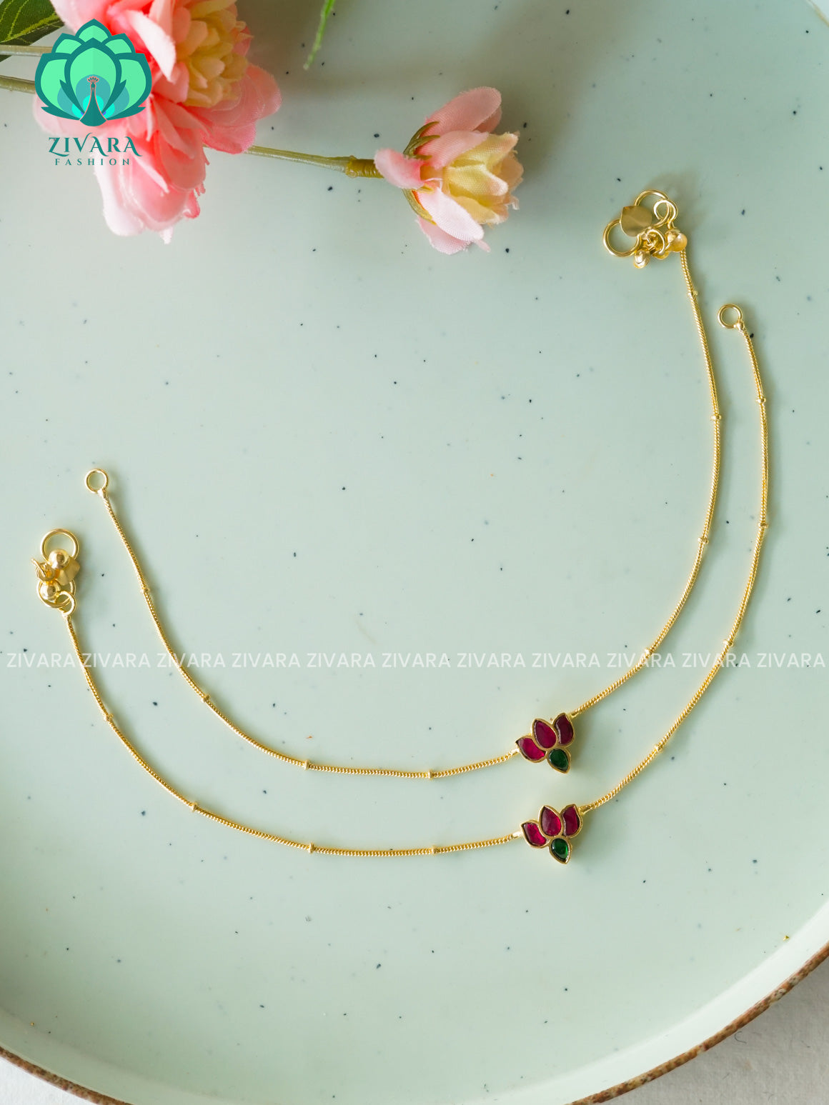 Jadau LOTUS   - Trending occasional wear anklets (9.75 inch approx )for women- latest jewellery- ZIVARA FASHION