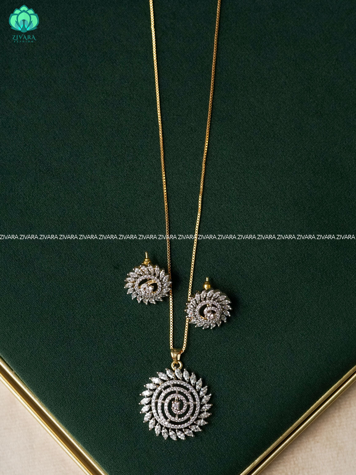 Zyra- Diamond replica Rhodium polish-pendant set  with earrings  -Trending office wear jewellery-Zivara fashion