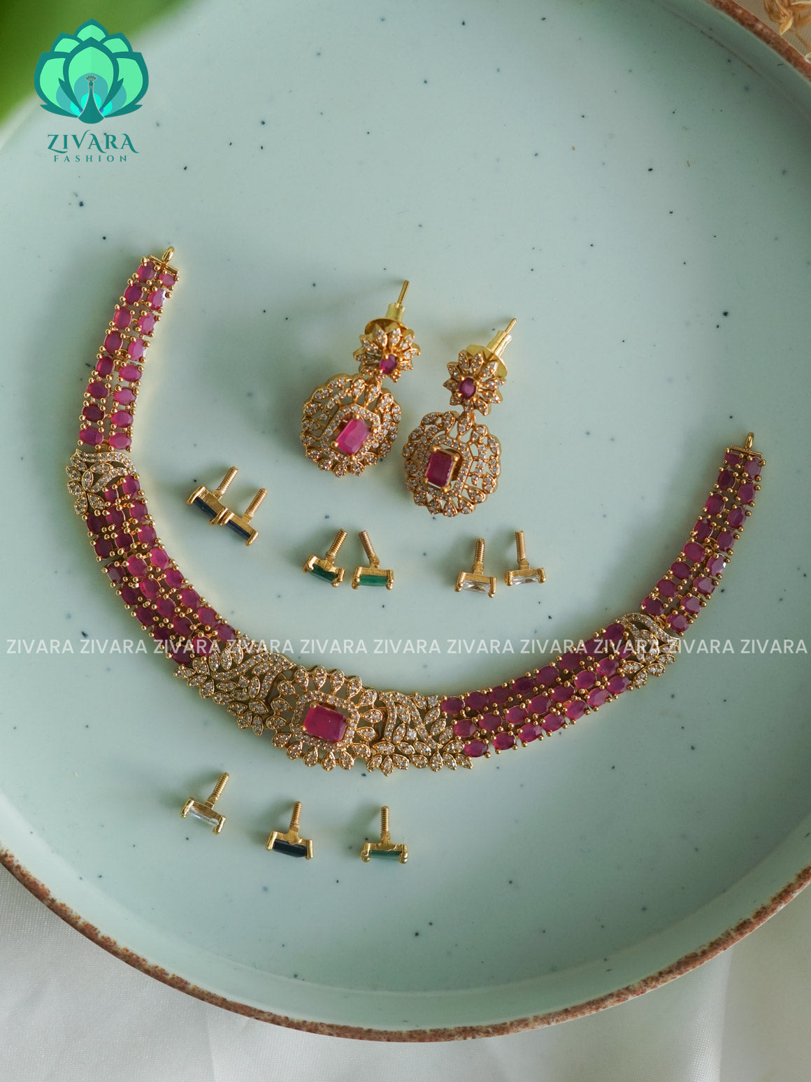 RUBY Interchangable hotselling NECKWEAR with earrings - latest pocket friendly south indian jewellery collection