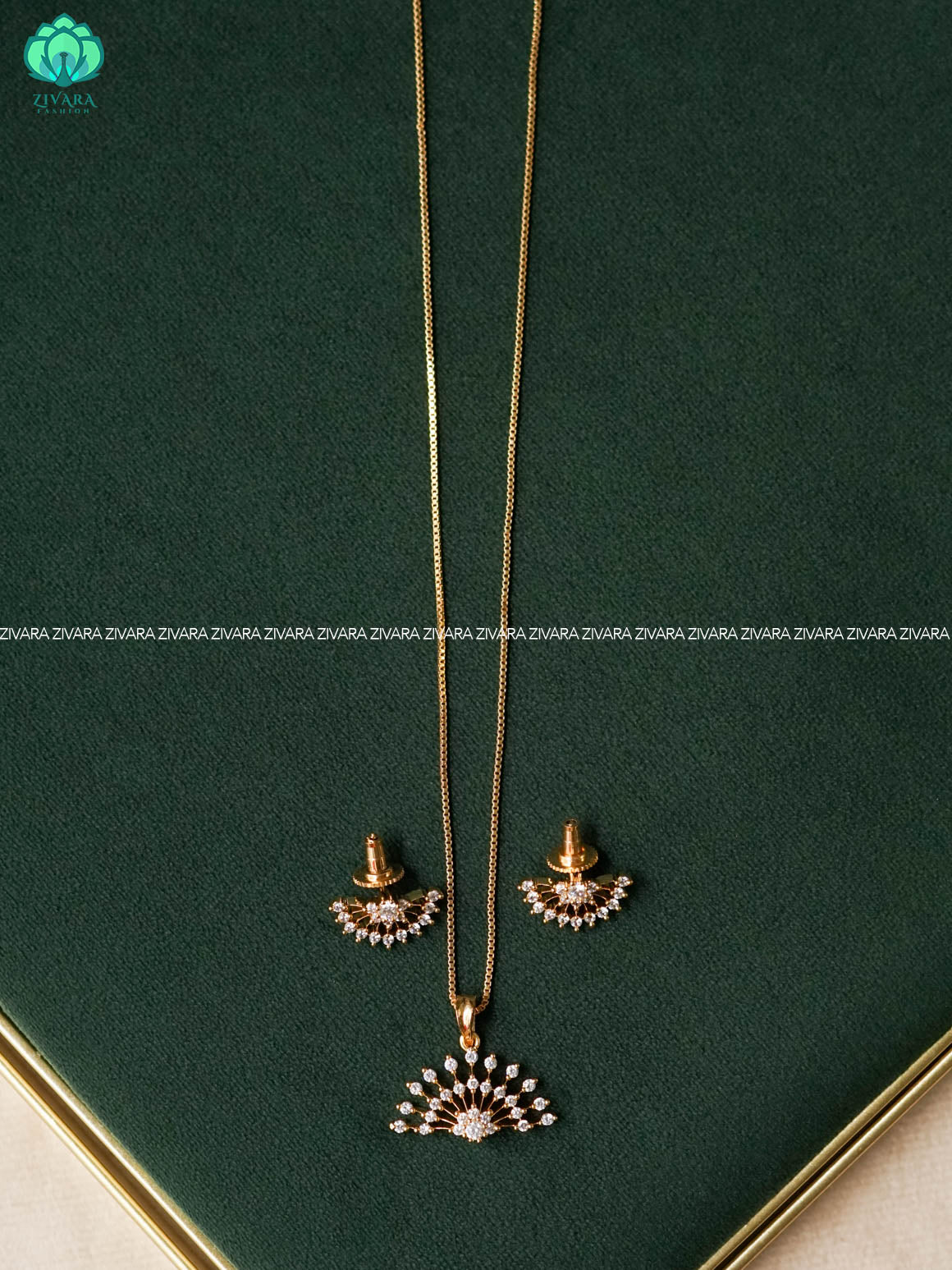 Zyra- Diamond replica Rhodium with gold polish-pendant set with earrings  -Trending office wear jewellery-Zivara fashion