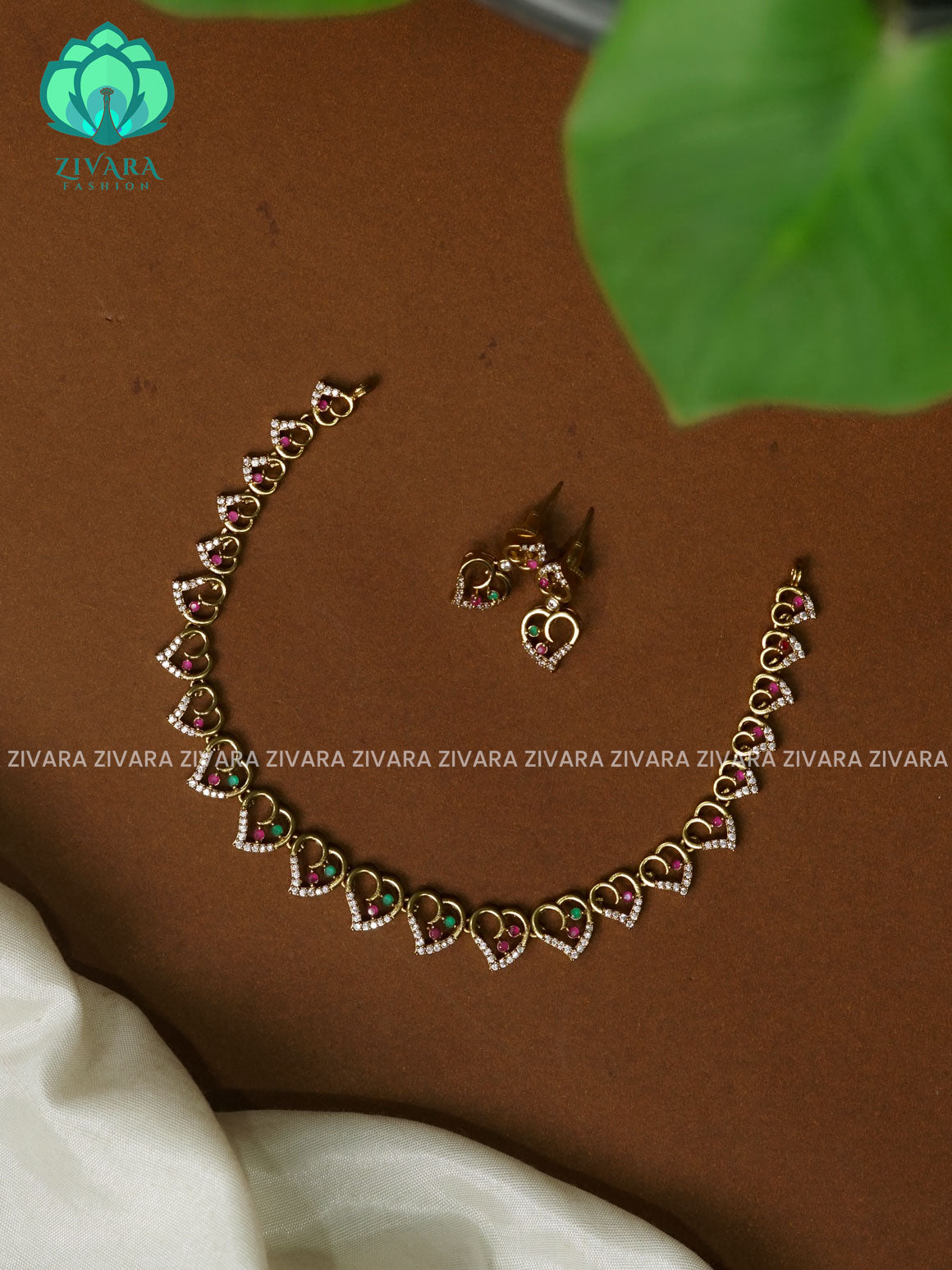 HEART MOTIF  - stylish and minimal elegant neckwear with earrings- Zivara Fashion