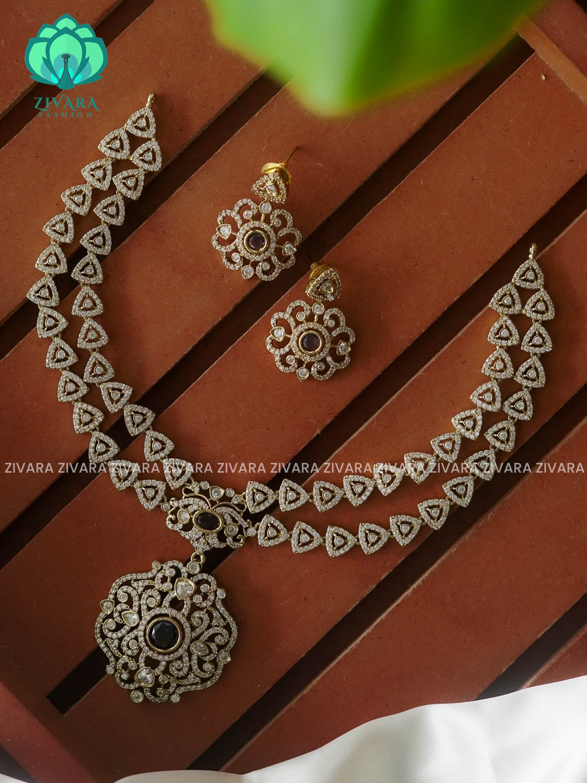 PURPLE - Step /layered - SUBTLE GOLD FINISH stylish and minimal elegant neckwear with earrings- Zivara Fashion