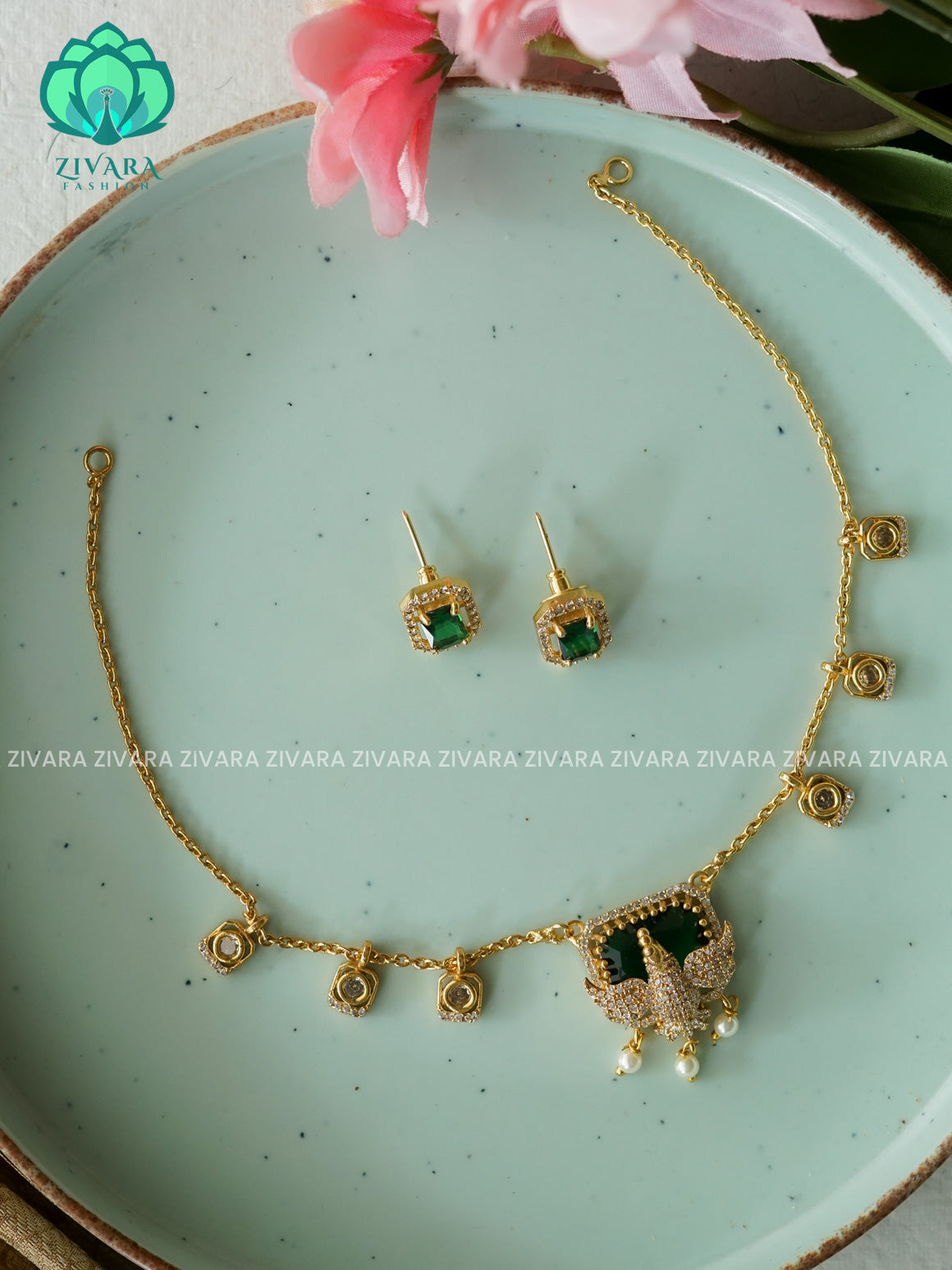GREEN PEACOCK FLEXIBLE CHAIN  Traditional south indian NORMAL MATTE neckwear  - Zivara Fashion