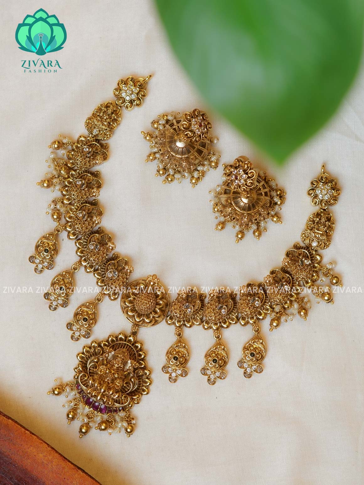 BRIDAL TEMPLE NAKSHI VINTAGE LOOK -Traditional south indian premium neckwear with earrings- Zivara Fashion- latest jewellery design