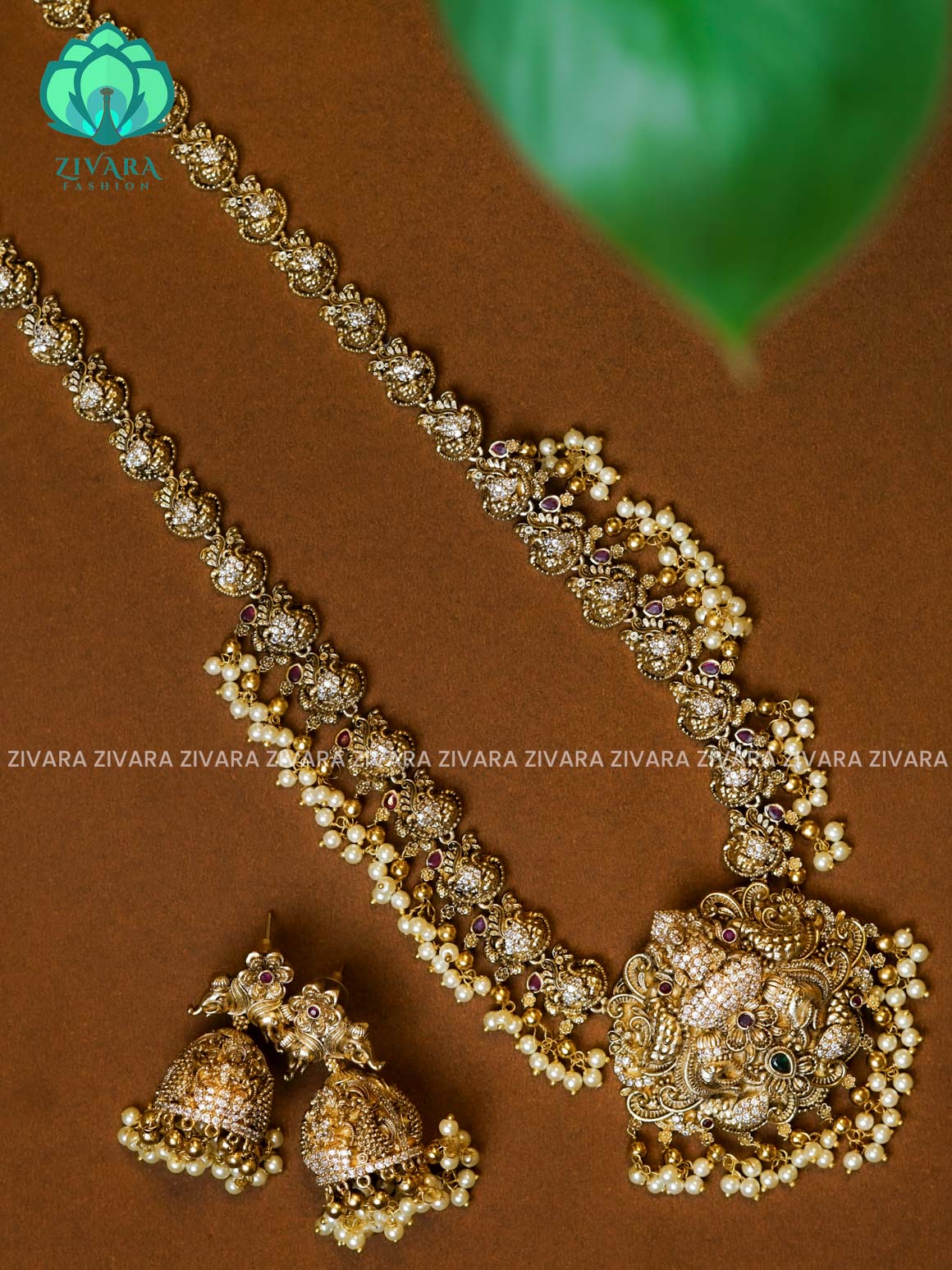 Vintage coral beads bridal - Traditional premium long haaram/neckwear with earrings- Zivara Fashion