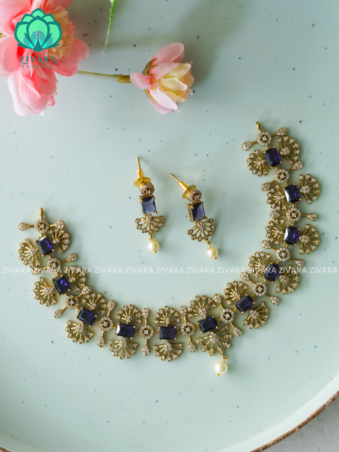 PURPLE -DARK FINISH - Trending  stylish and minimal elegant neckwear with earrings- Zivara Fashion