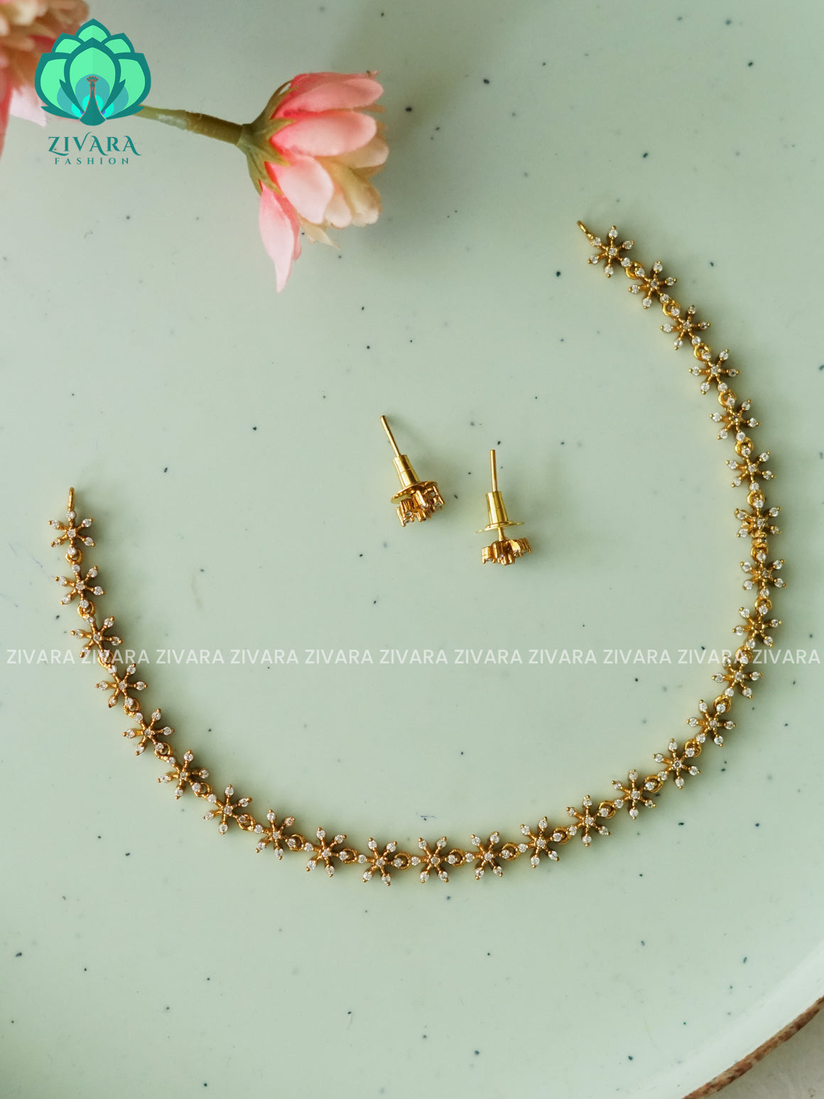 WHITE STONE STAR - dark finish stylish and minimal elegant neckwear with earrings- Zivara Fashion