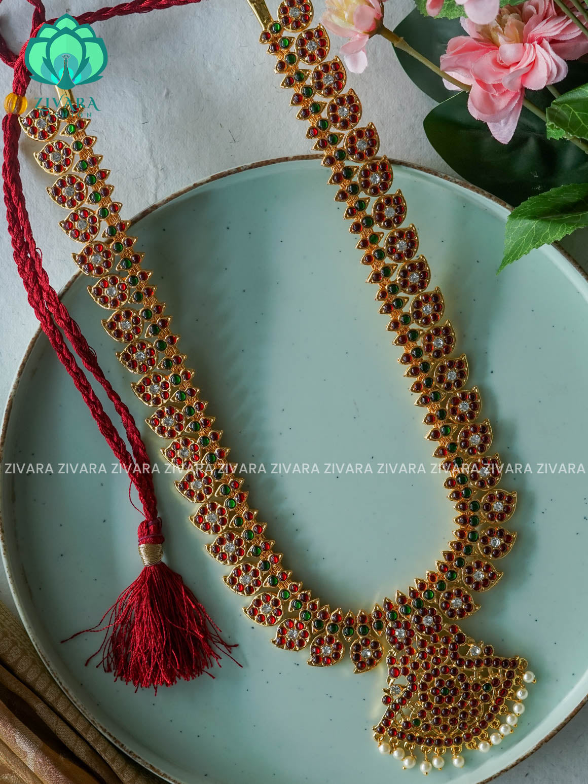 RED AND GREEN- VIJAYA  - HANDMADE LONG NECKWEAR- latest kemp dance jewellery collection