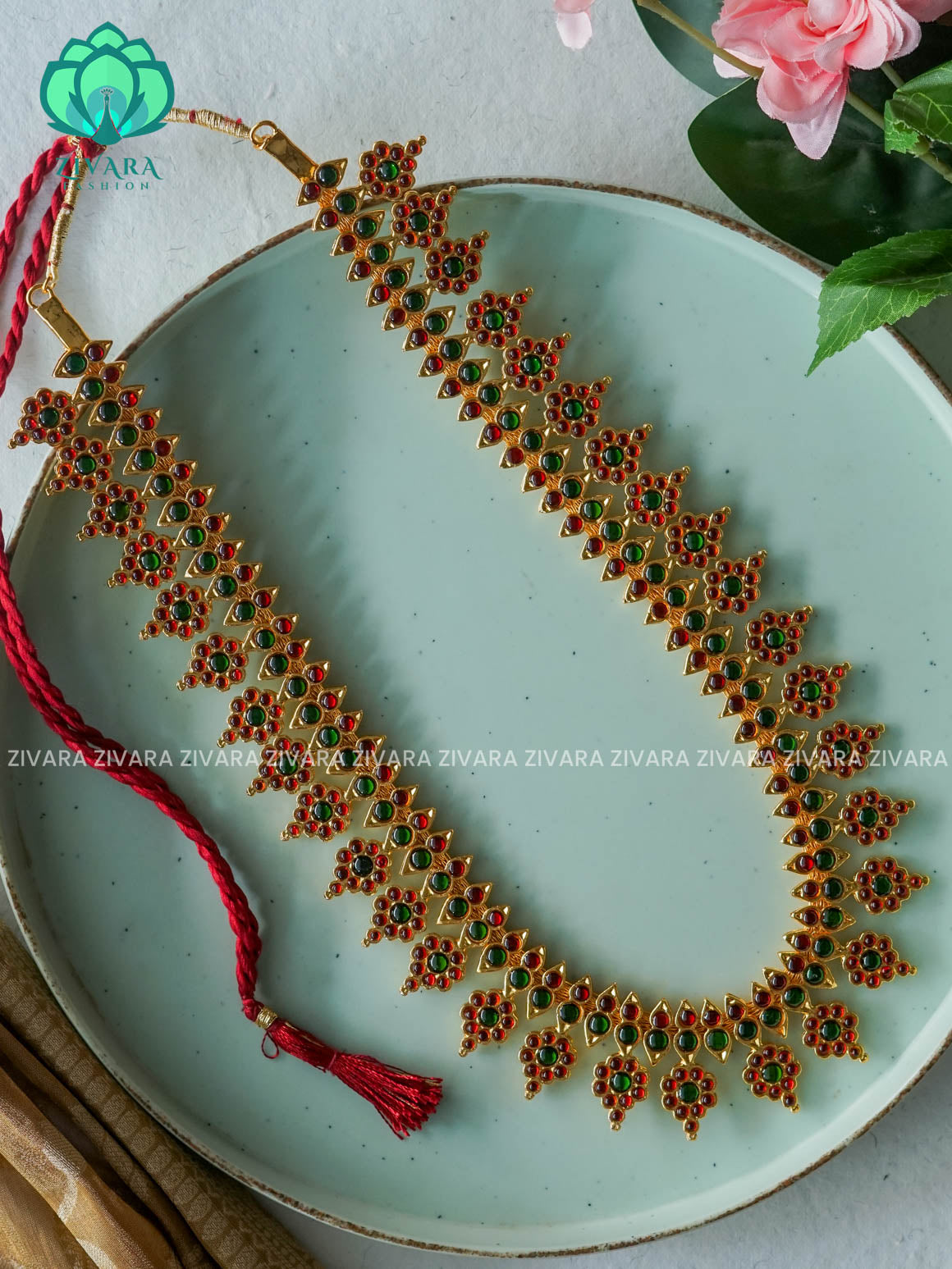 RED AND GREEN- VIJAYA  - HANDMADE LONG NECKWEAR- latest kemp dance jewellery collection