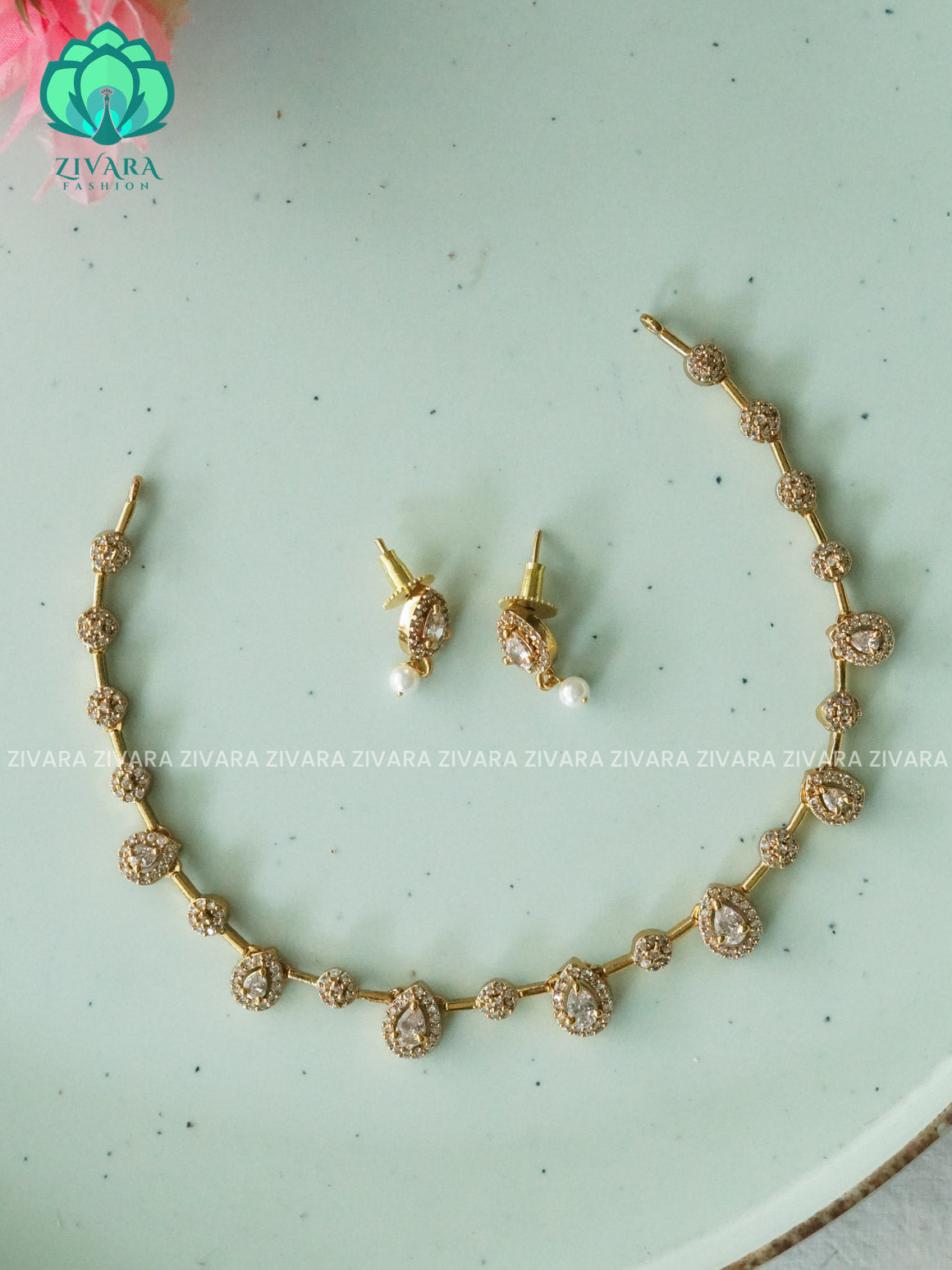 WHITE - TEAR  stone - stylish and minimal elegant neckwear with earrings- Zivara Fashion