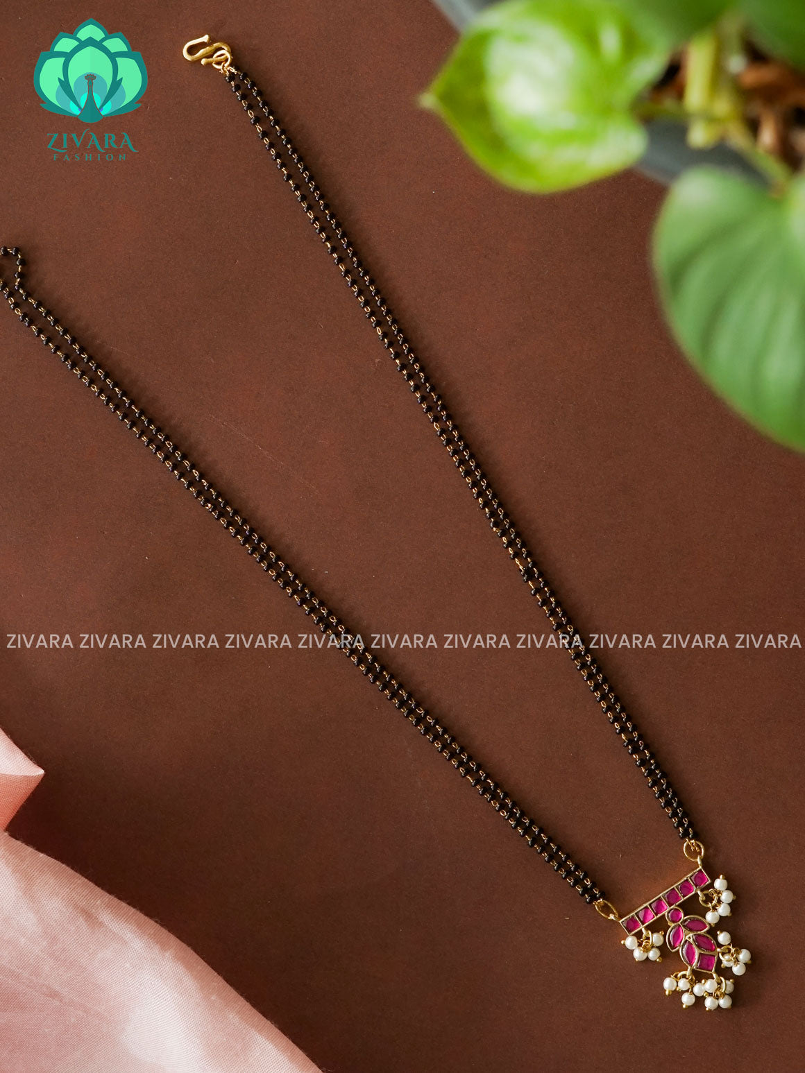 RUBY  LEAF MANGALSUTRA  - TRADITIONAL NORMAL MATTE MIDCHEST haaram/neckwear - Zivara Fashion