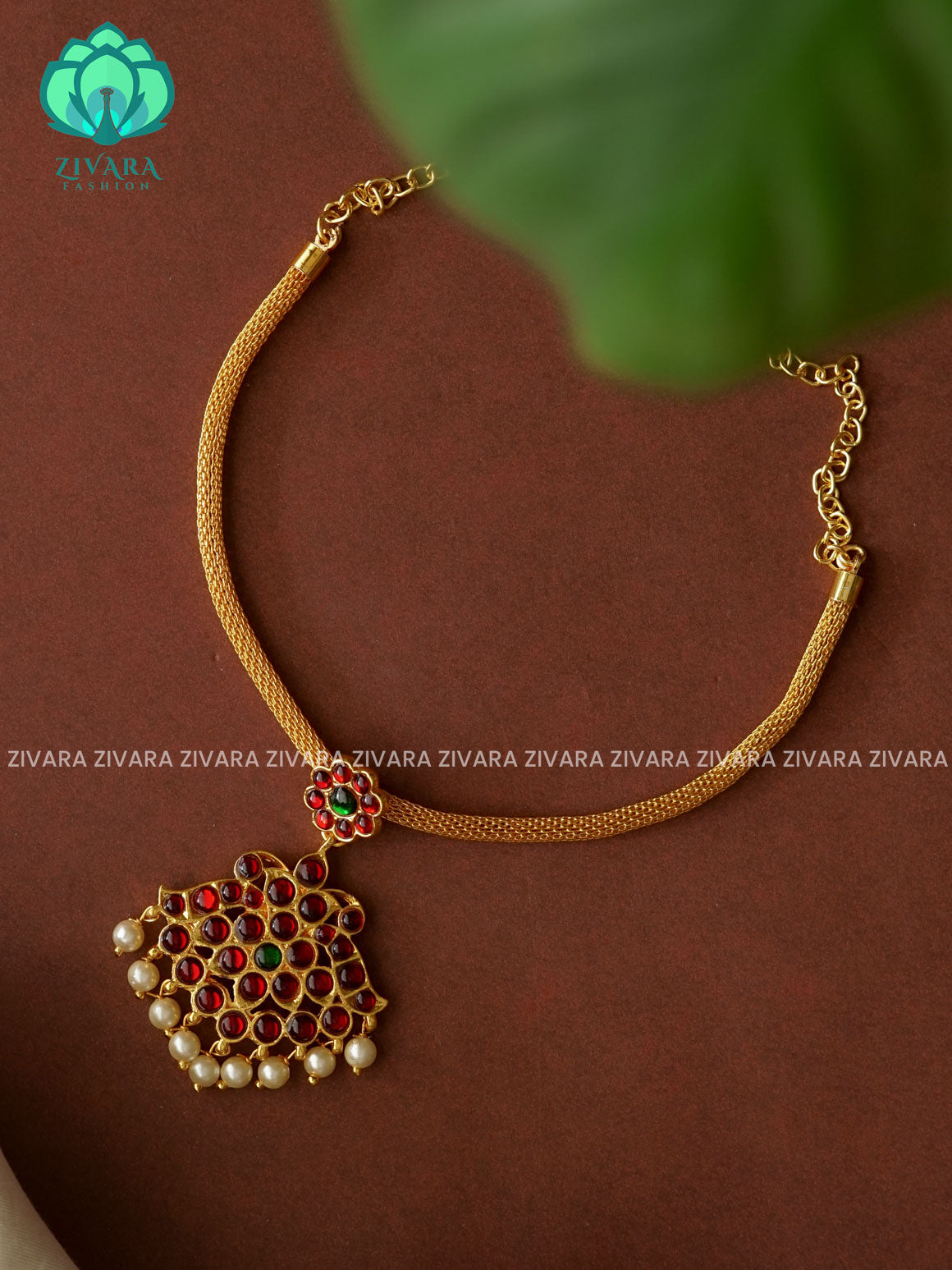 RED AND GREEN - INIYA - Simple kemp attigai neckwear - latest kemp dance jewellery collection