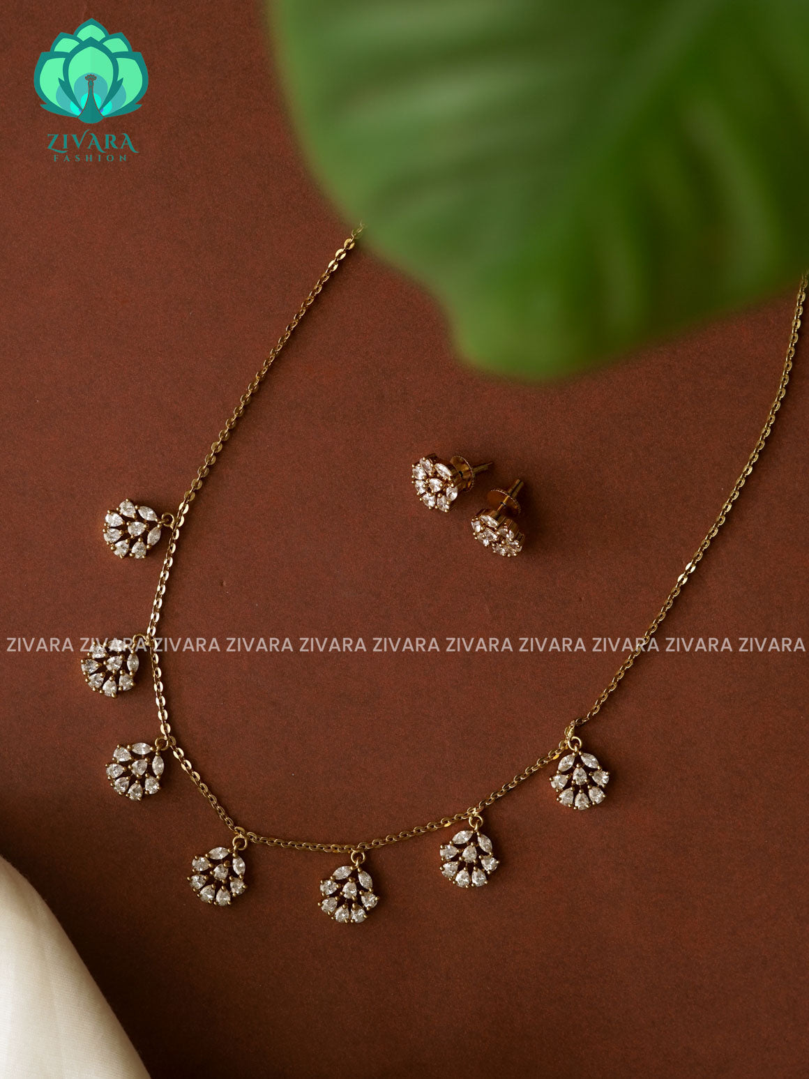 WHITE FLEXIBLE CHAIN WITH HANGING FLOWERS -Traditional south indian premium neckwear with earrings- Zivara Fashion- latest jewellery design