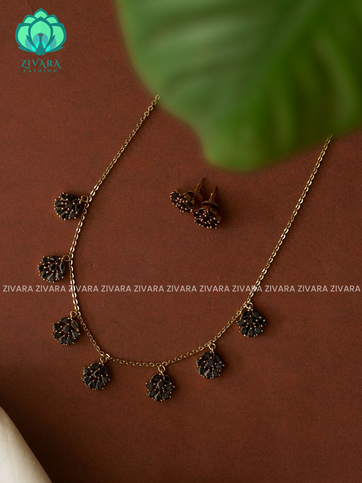 BLACK FLEXIBLE CHAIN WITH HANGING FLOWERS -Traditional south indian premium neckwear with earrings- Zivara Fashion- latest jewellery design