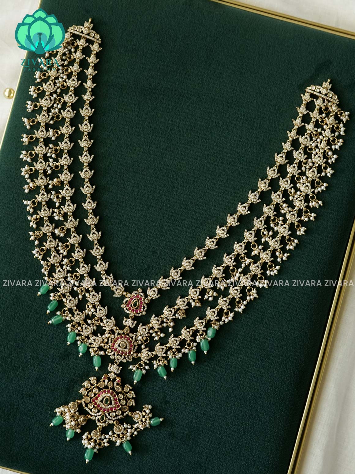 3 Step  Exuberant bridal  - Traditional premium long haaram/neckwear hanging beads without earrings- Zivara Fashion