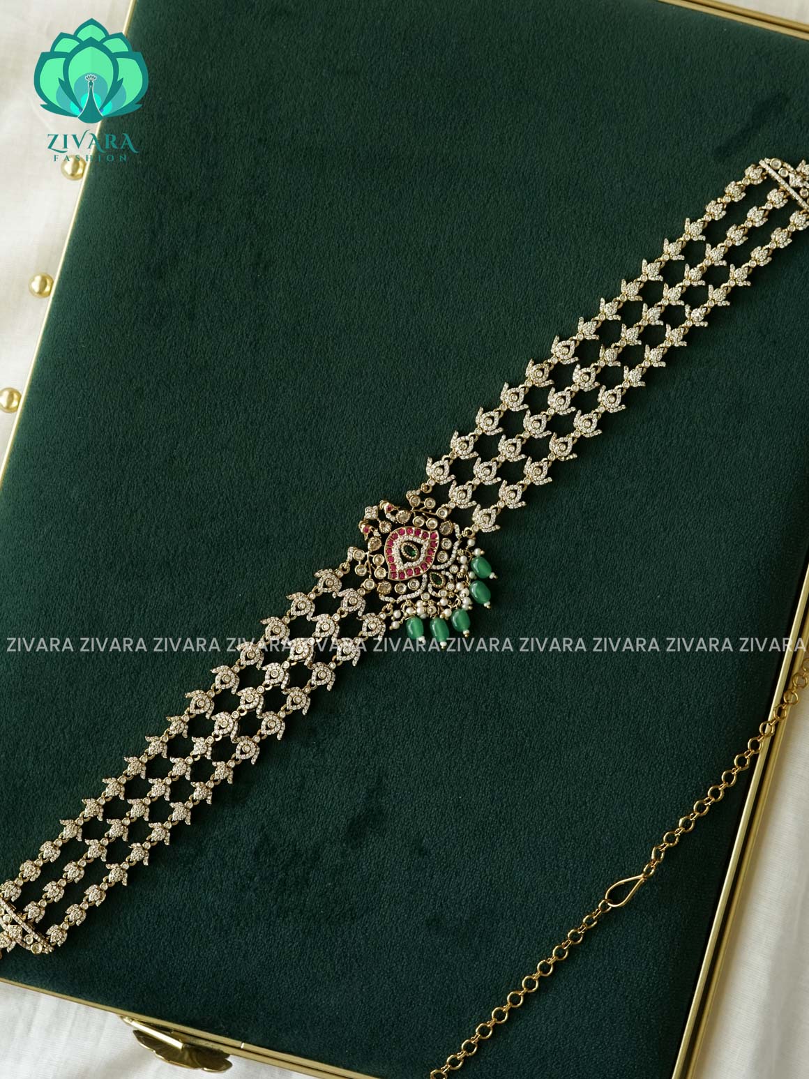 WHITE STONE HIPPBELT WITH GANGING BEADS  PREMIUM BASSE - ZIVARA FASHION