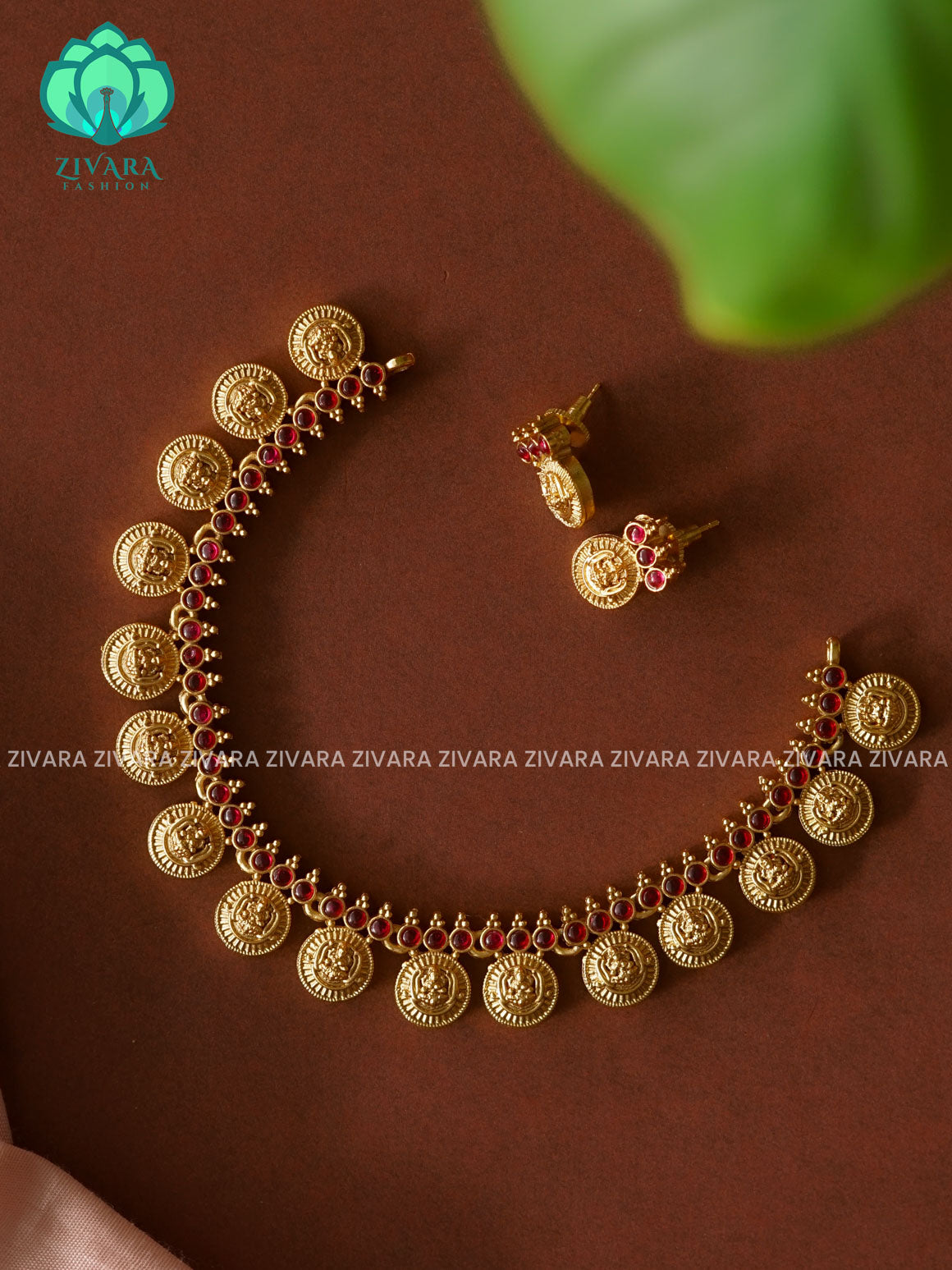 RUBY COIN - Normal matte NECKWEAR  with earrings-latest south indian jewellery