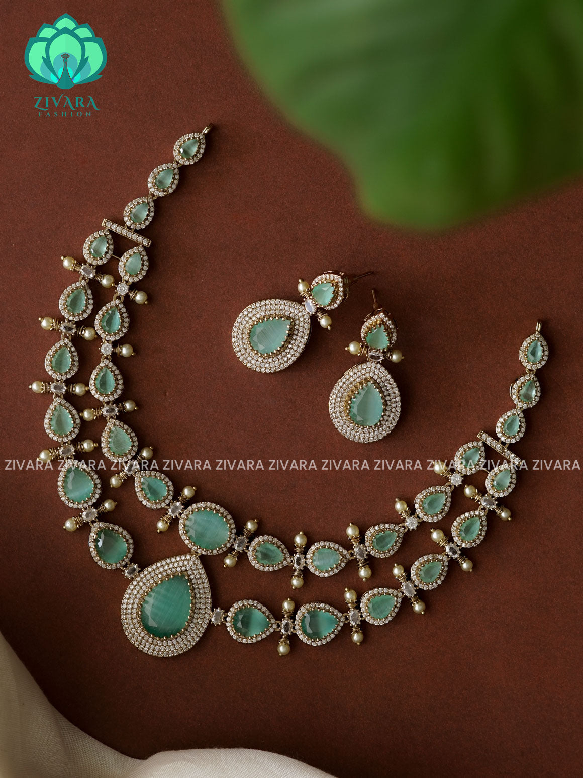 PASTEL GREEN - TEAR  - Ultra premium victoria finish polish trending neckwear collection- bridal collection- Zivara Fashion