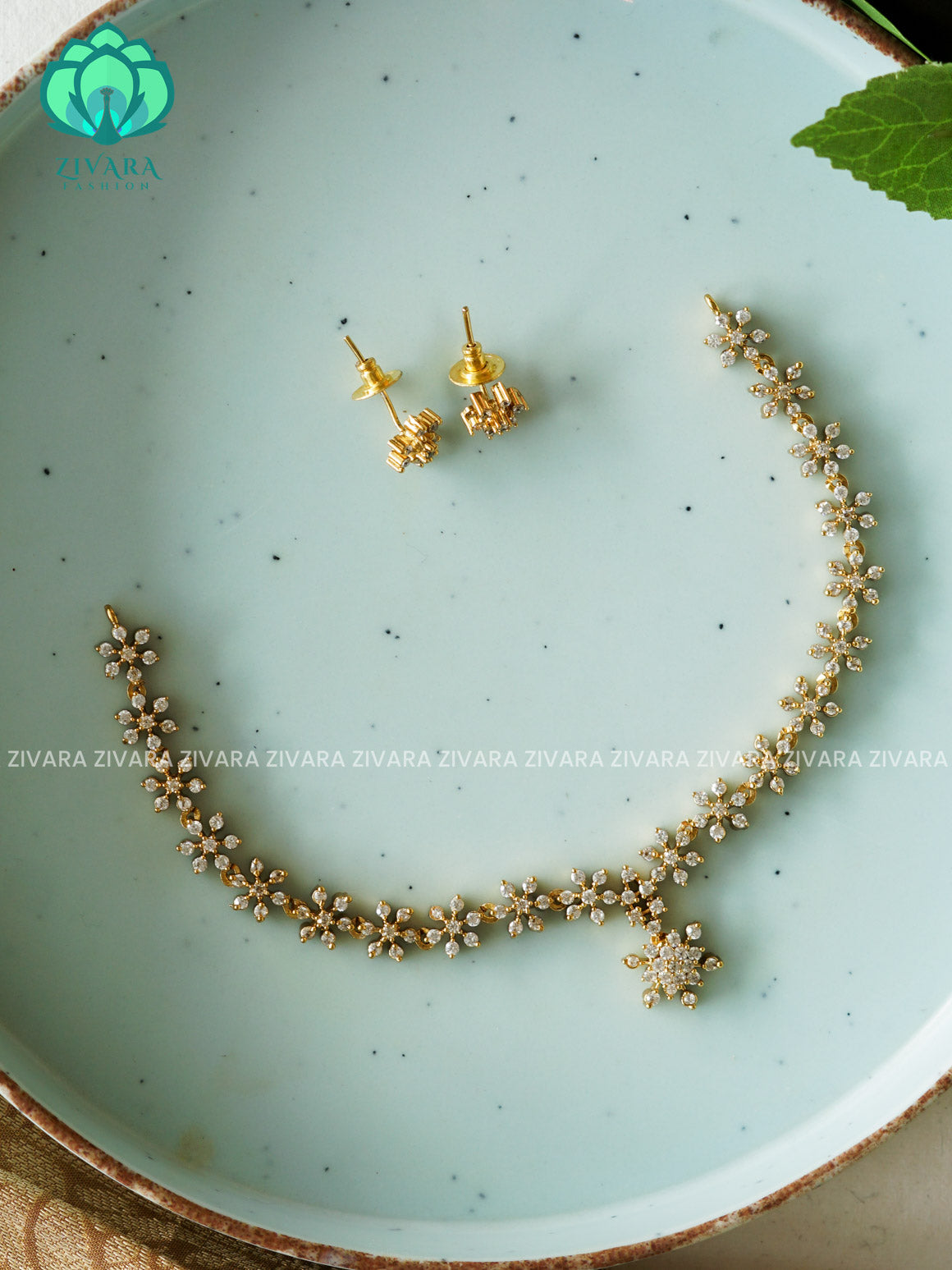 WHITE STONE STAR - dark finish stylish and minimal elegant neckwear with earrings- Zivara Fashion