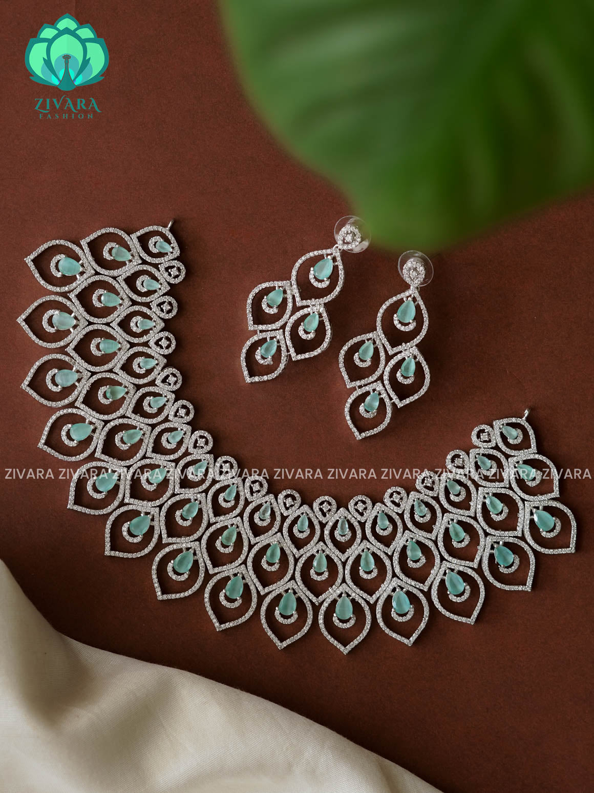 PASTEL GREEN  - SILVER BRIDAL  - Ultra premium SILVER polish trending neckwear collection- bridal collection- Zivara FashioN