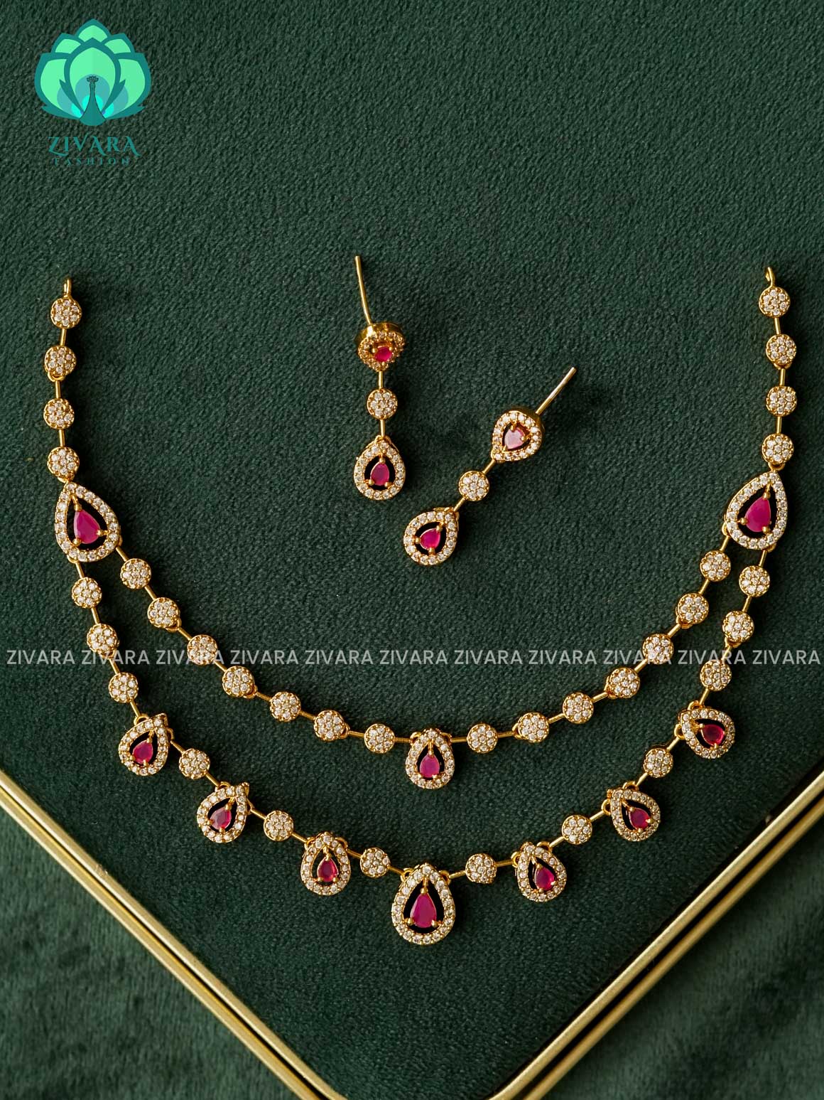 RUBY STEP STONE- stylish and minimal elegant neckwear with earrings- Zivara Fashion