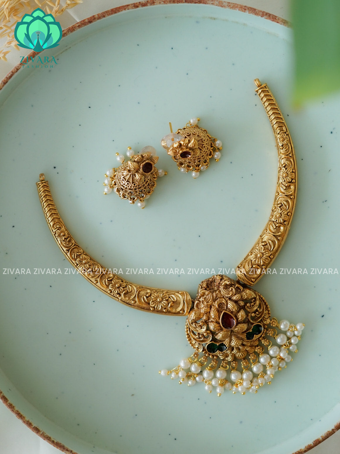 NON TEMPLE HASLI   - Traditional south indian NORMAL MATTE neckwear with earrings- Zivara Fashion- latest jewellery design