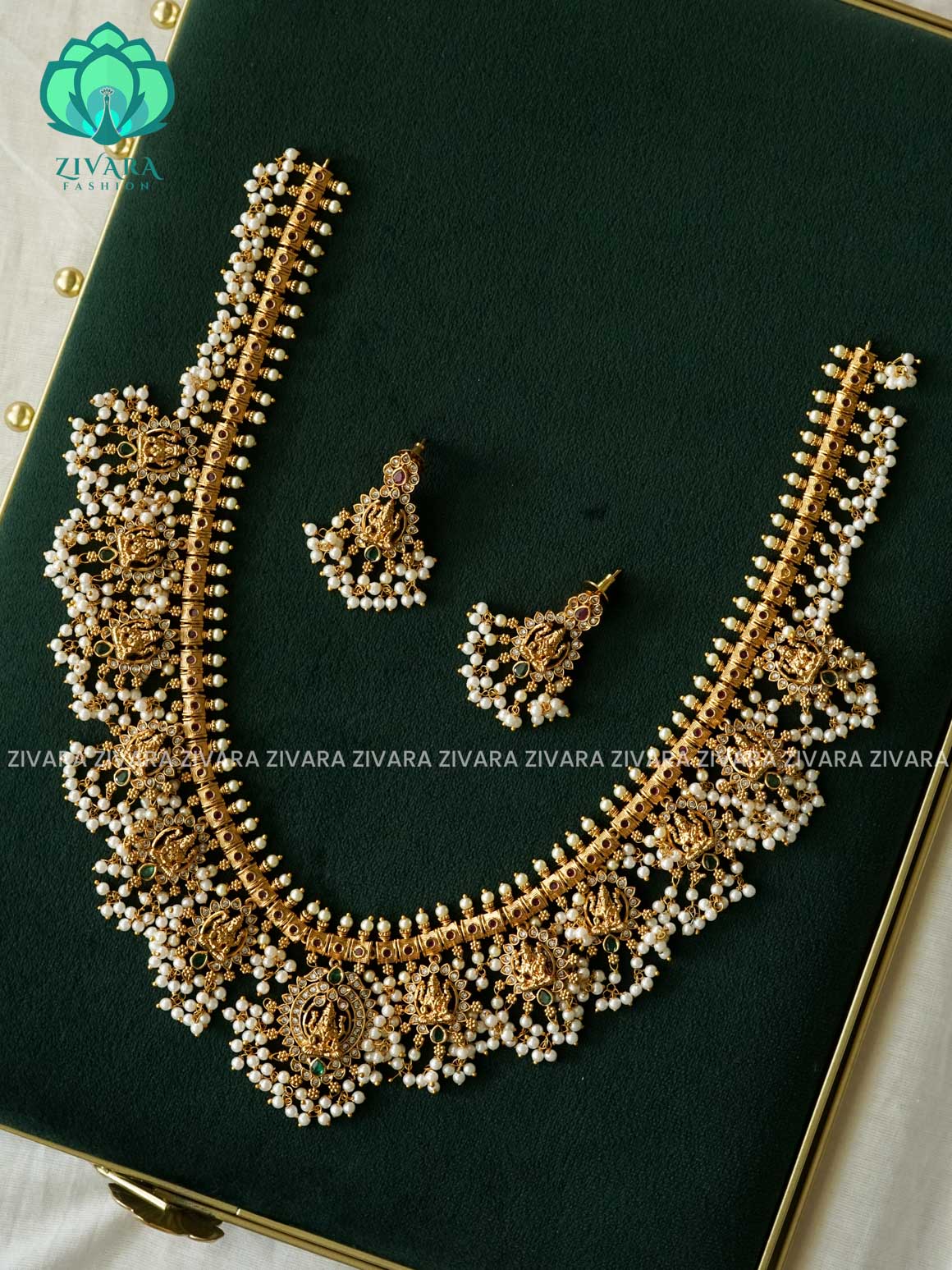 Temple GUTTAPUSALU WITH  HANGINGS - Traditional PREMIUM MATTE polish MIDCHEST haaram/neckwear - Zivara Fashion