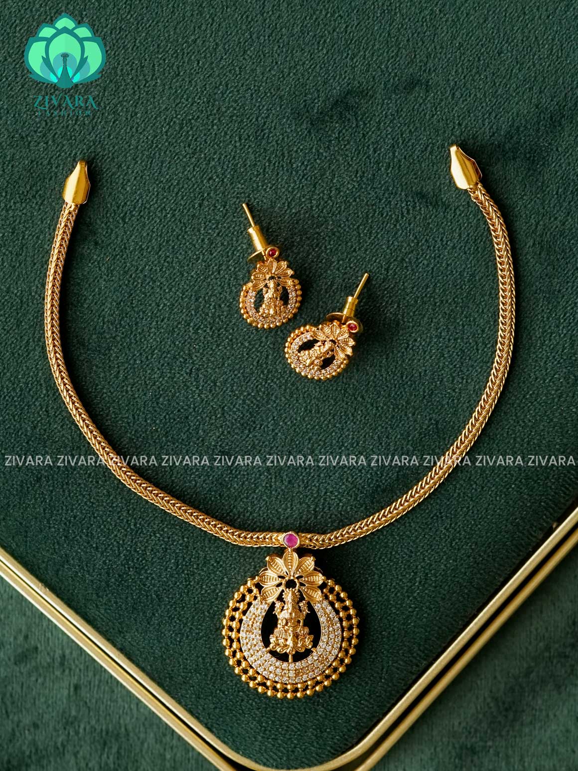 TEMPLE PENDANT  - FLEXIBLE CHAIN  -Traditional south indian premium neckwear with earrings- Zivara Fashion- latest jewellery design