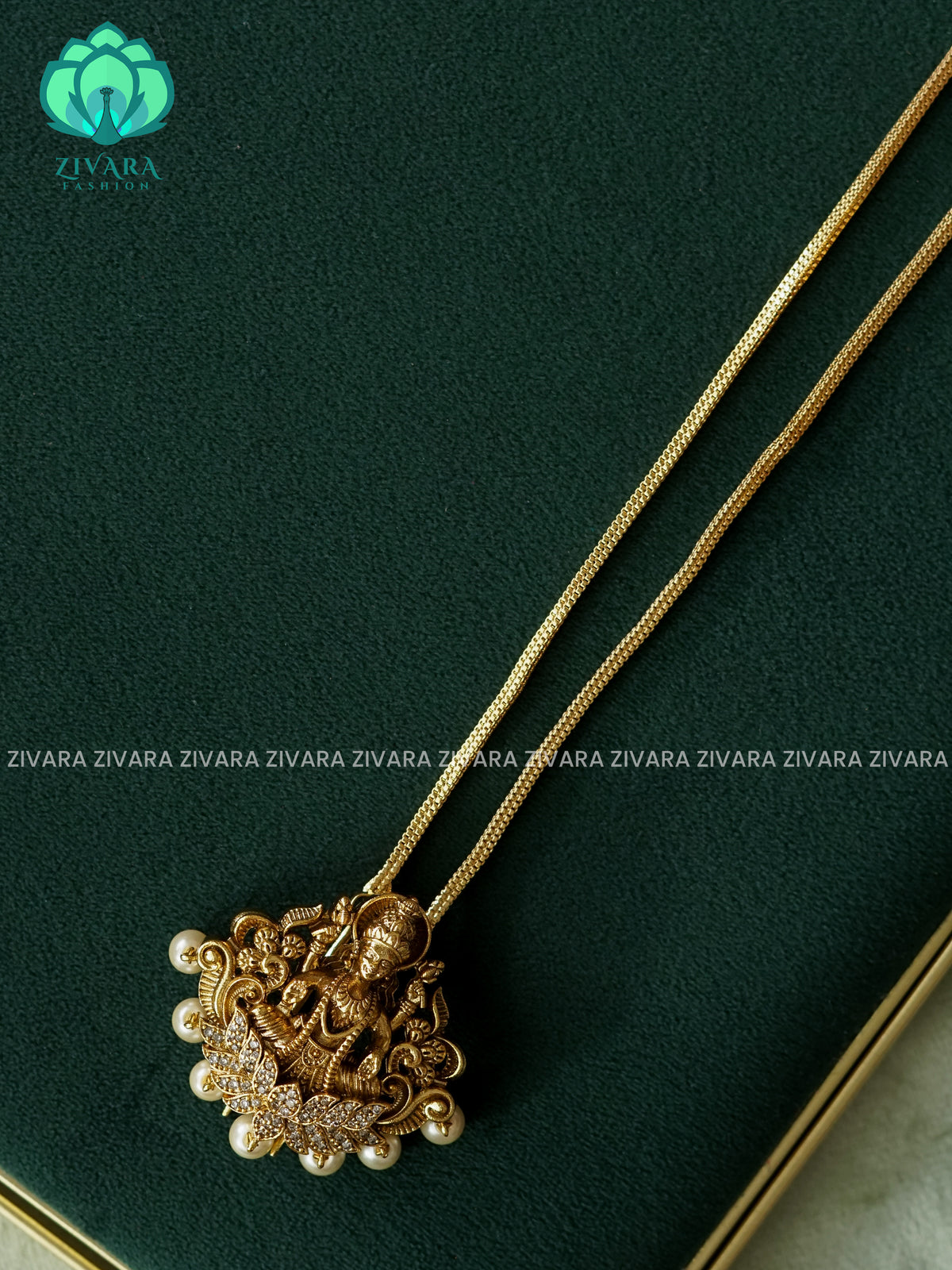 VINTAGE TEMPLE PENDANT WITH CHAIN - Traditional PREMIUM MATTE polish MIDCHEST neckwear with out earrings- Zivara Fashion