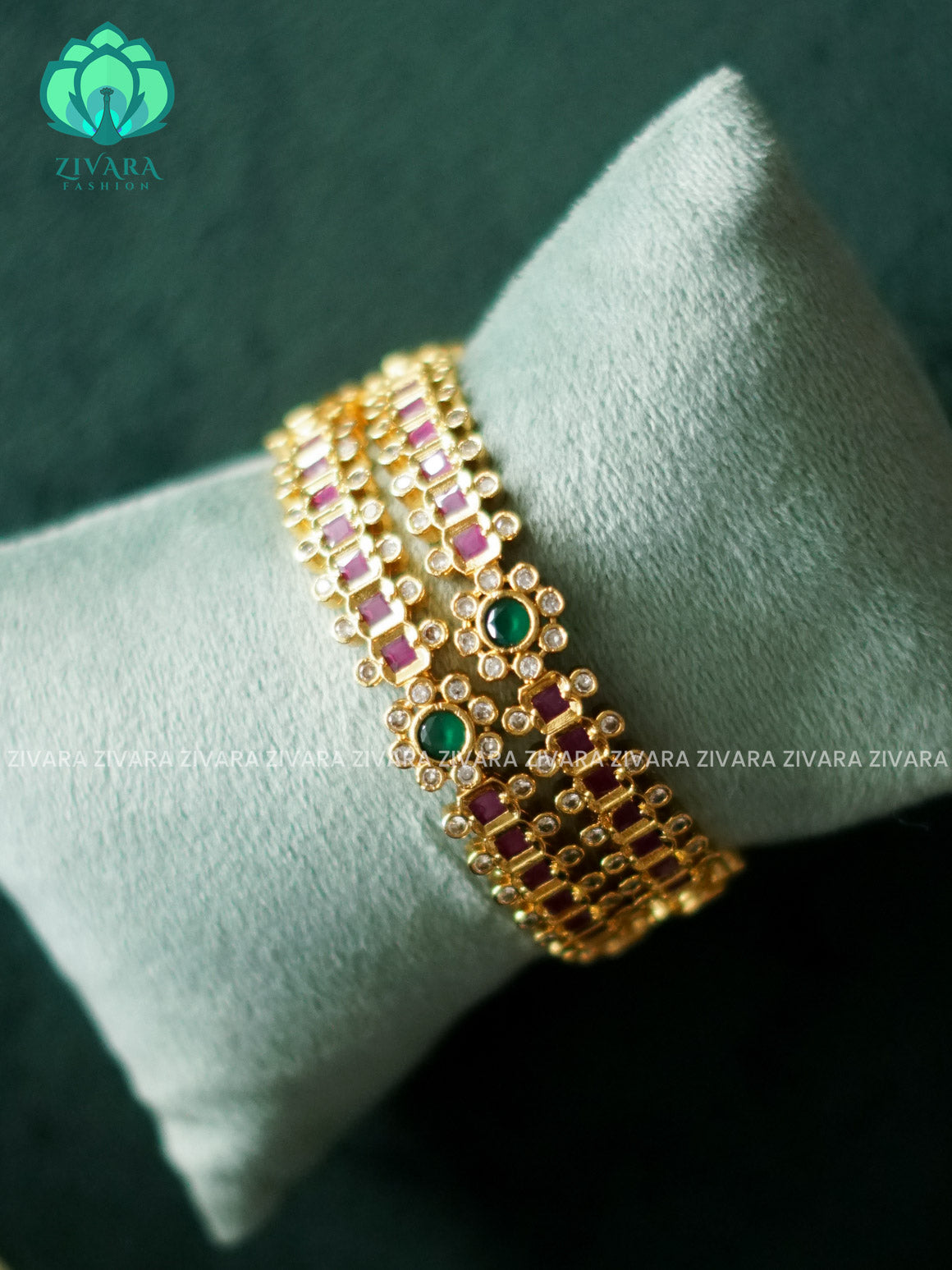 2 PIECE REAL KEMP LOTUS BANGLE - Vintage finish - latest bangles design