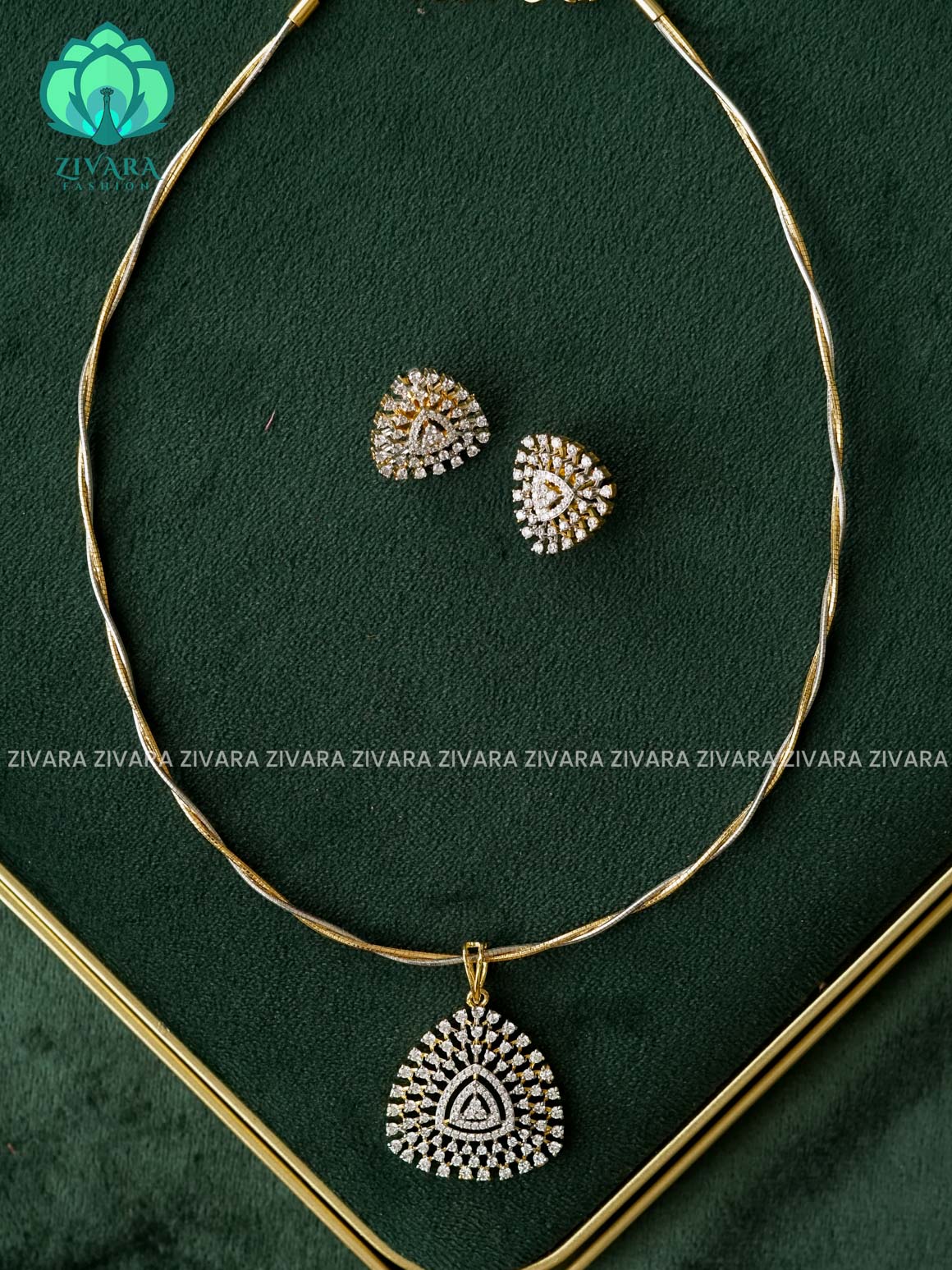 WHITE STONE HASLI - AD MICROGOLD POLISH WITH EARRING - Zivara Fashion- latest jewellery design