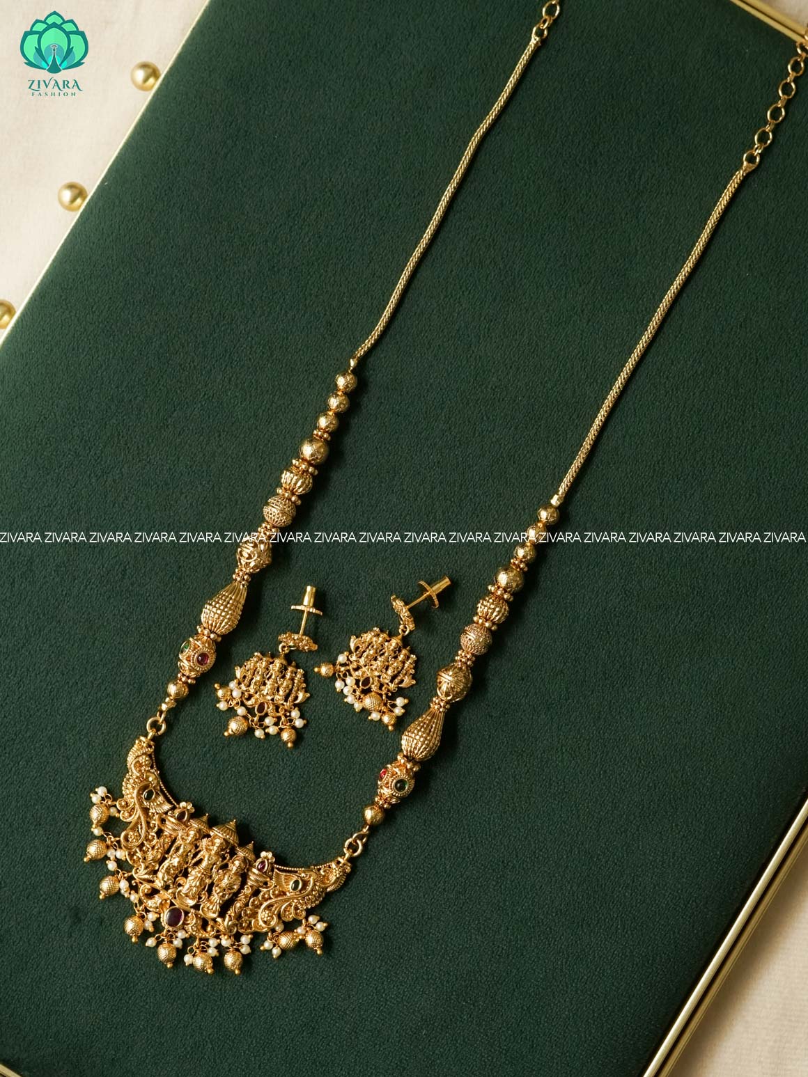 TEMPLE  PENDANT WITH CHAIN - Traditional PREMIUM MATTE polish MIDCHEST neckwear with earrings - Zivara Fashion