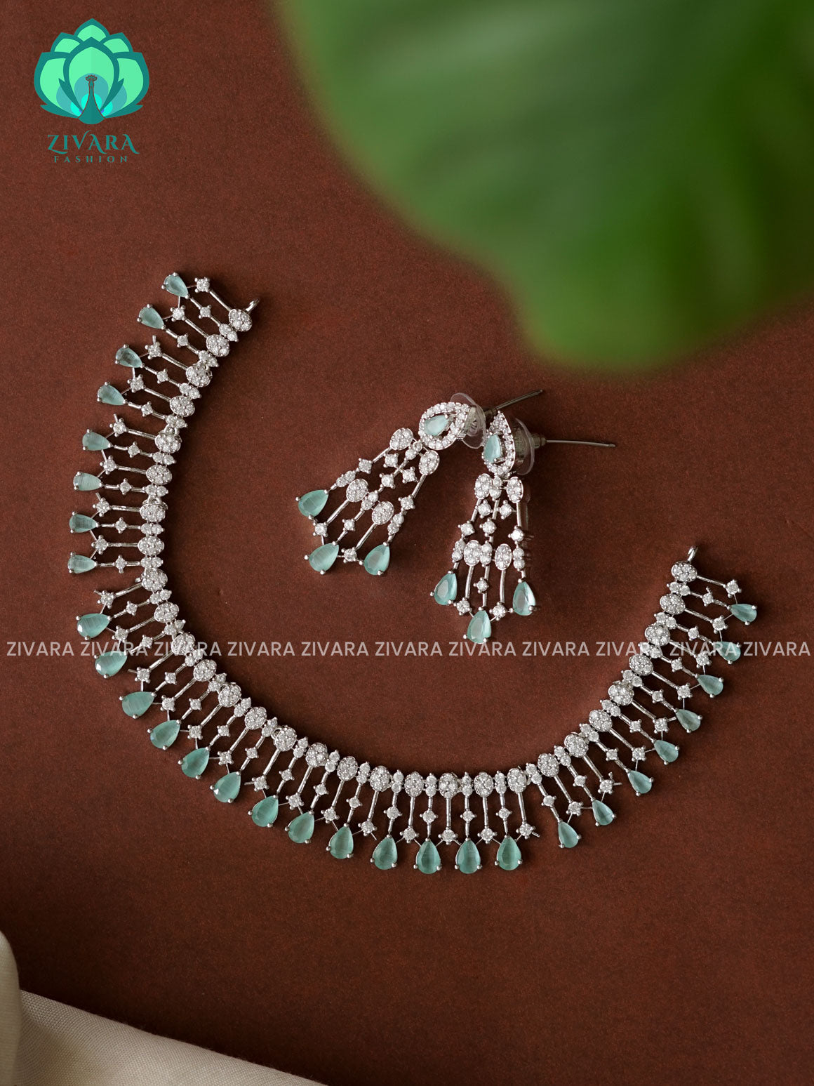 PASTEL GREEN  - SILVER MINIMAL  - Ultra premium SILVER polish trending neckwear collection- bridal collection- Zivara FashioN