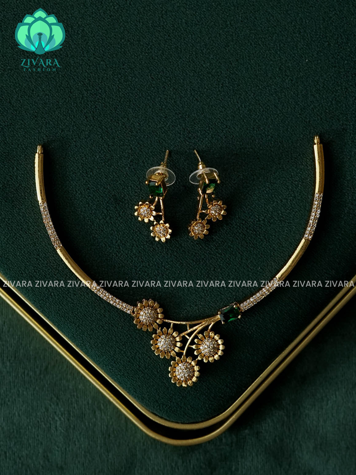GREEN WHITE - FLOWER KIDS FRIENDLY HASLI - stylish and minimal elegant neckwear with earrings- Zivara Fashion