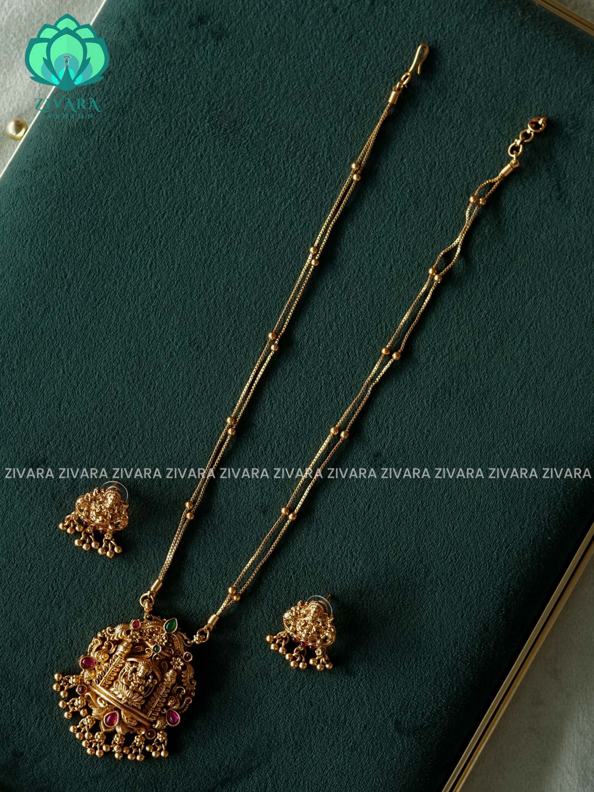 TEMPLE PENDANT with Flexible chain - Traditional south indian NORMAL MATTE neckwear with earrings - Zivara Fashion