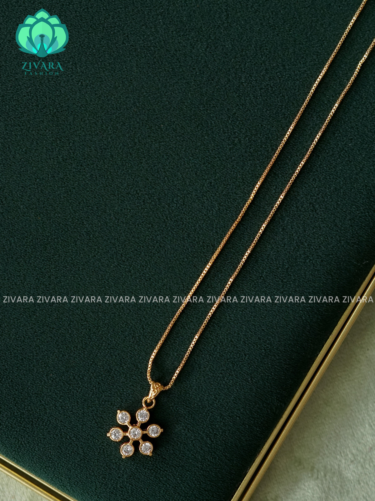 Zyra- Diamond replica Gold polish-Simple 18" chain and pendant set -Trending office wear jewellery-Zivara fashion