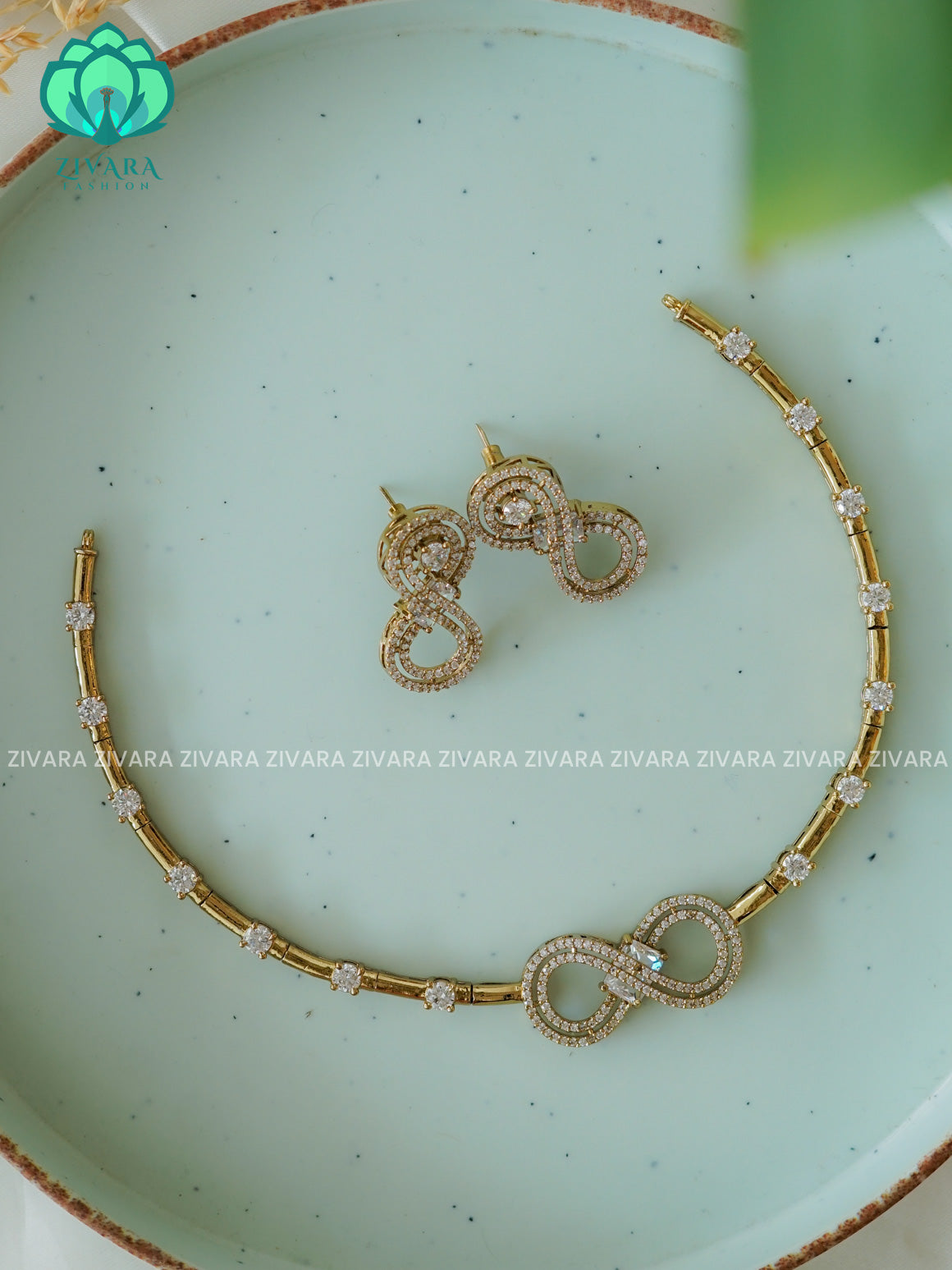 WHITE  INFINITY PENDANT  premium neckwear with earrings- Zivara Fashion- latest jewellery design