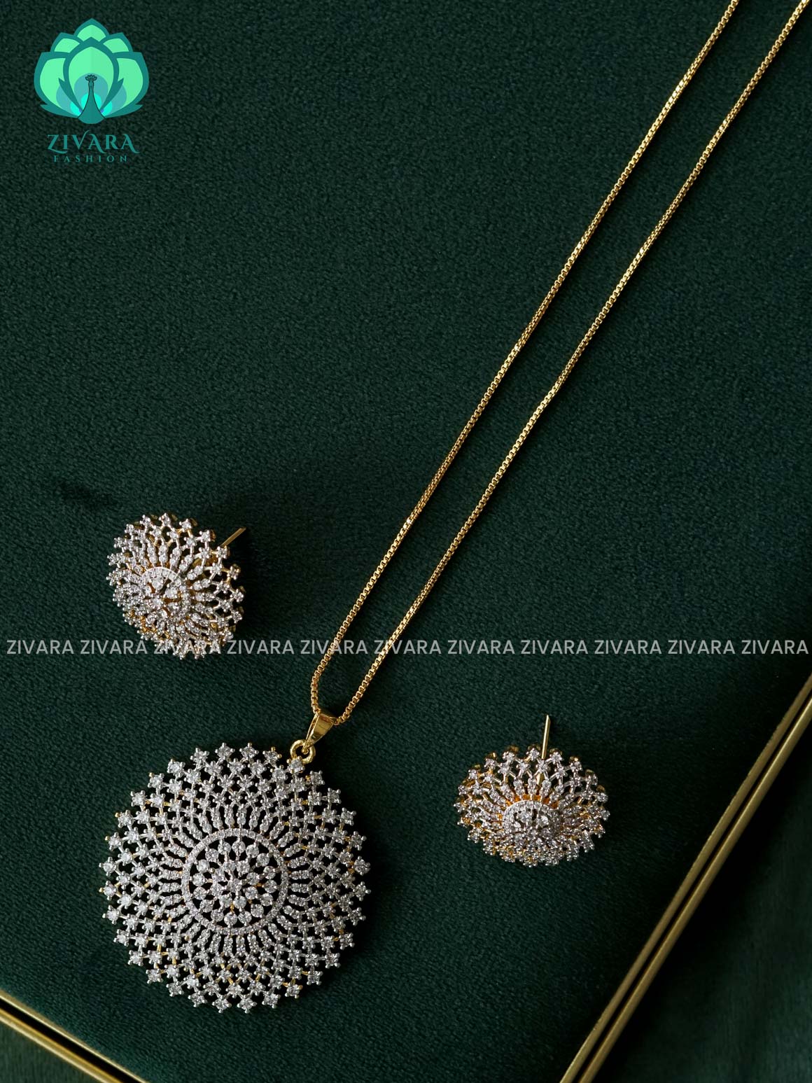 Zyra- Diamond replica rhodium polish - pendant set and earrings  -Trending office wear jewellery-Zivara fashion