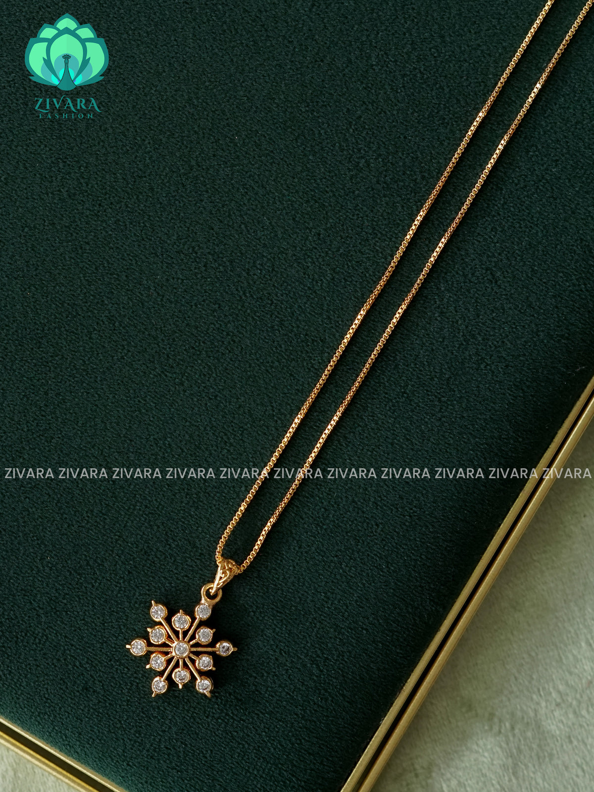 Zyra- Diamond replica Gold polish-Simple 18" chain and pendant set -Trending office wear jewellery-Zivara fashion