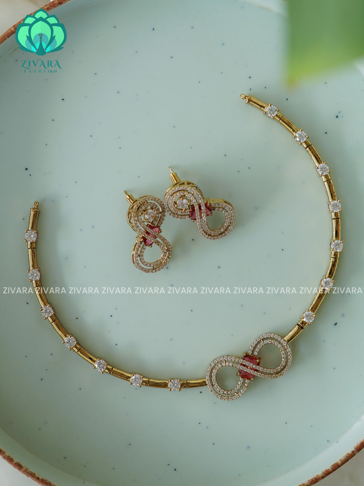 RUBY  INFINITY PENDANT  premium neckwear with earrings- Zivara Fashion- latest jewellery design