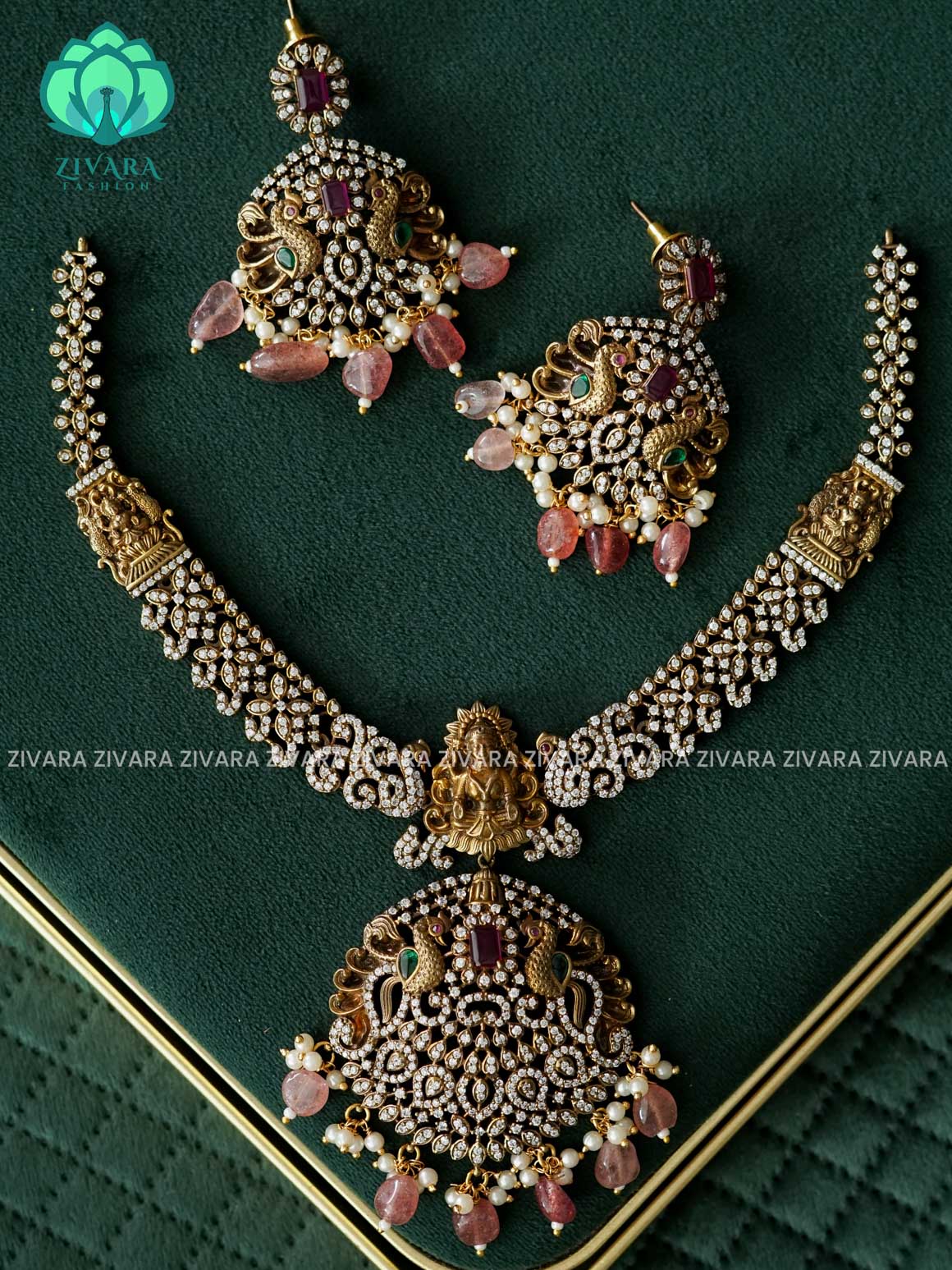 RUBY BEADS - Peacock TEMPLE - Ultra premium victoria dark polish trending neckwear collection- bridal collection- Zivara Fashion