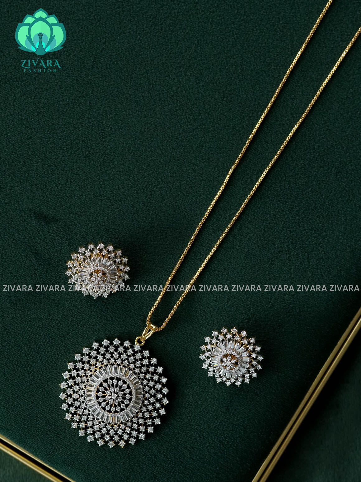 Zyra- Diamond replica rhodium polish-pendant set and earrings ( CHAIN COMPLIMENTARY)  -Trending office wear jewellery-Zivara fashion