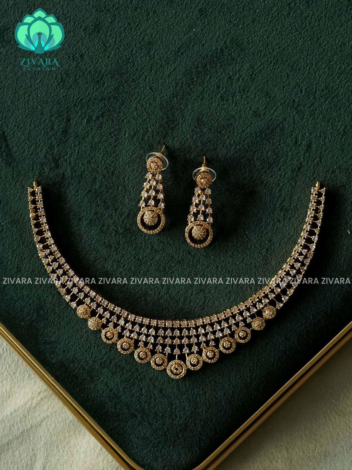 WHITE STONE TEAR -  stylish and minimal elegant neckwear with earrings- Zivara Fashion