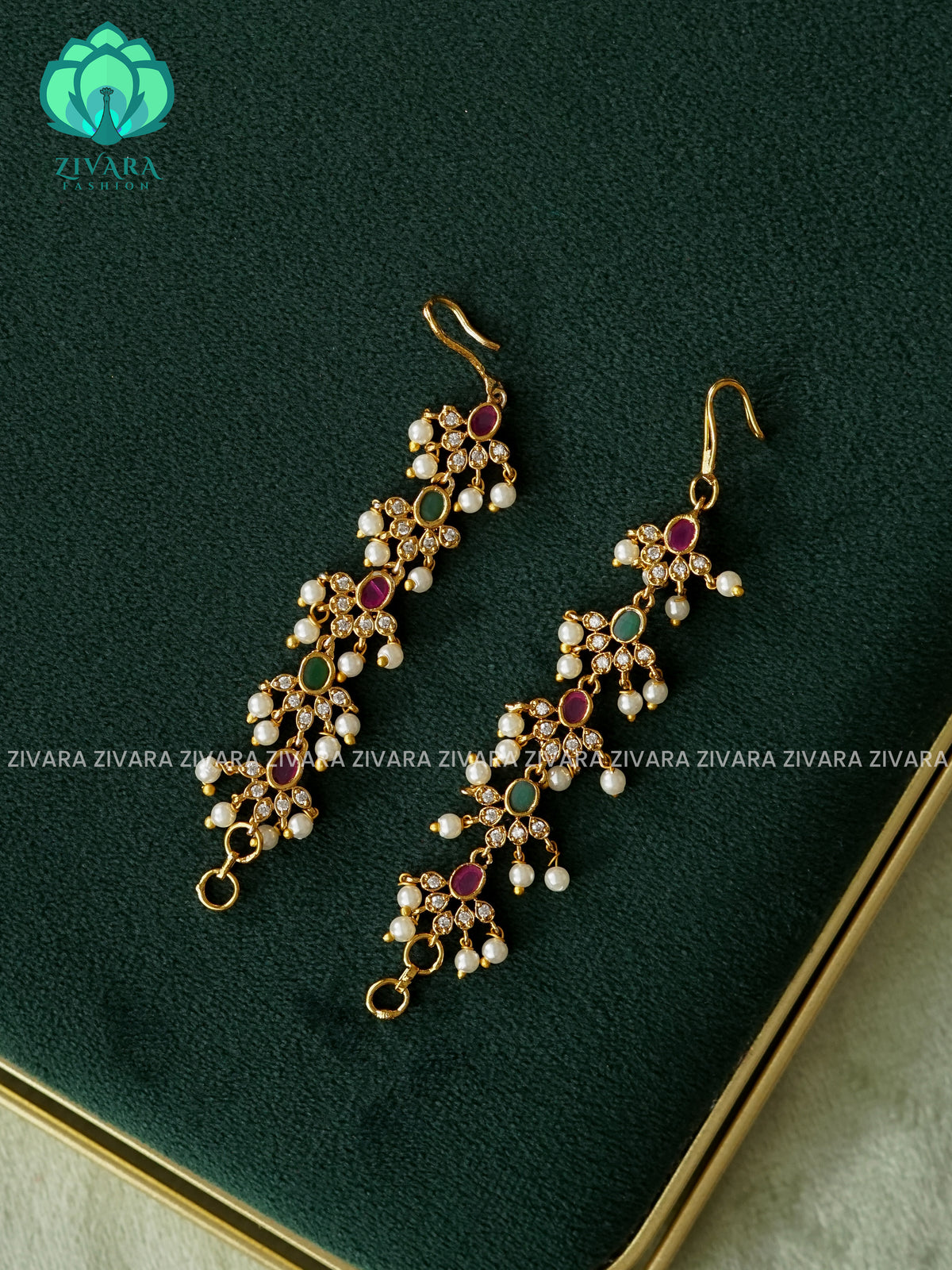 RUBY TEAR Straight bridal earchain maatal- south indian kemp bridal accessory