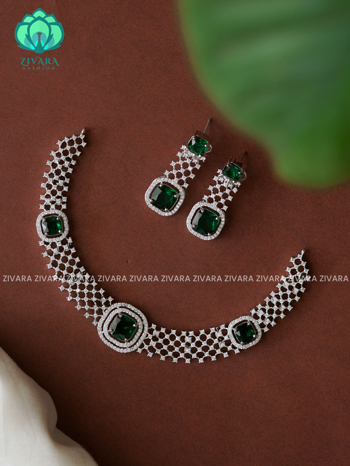 GREEN - SILVER MINIMAL  - Ultra premium SILVER polish trending neckwear collection- bridal collection- Zivara FashioN