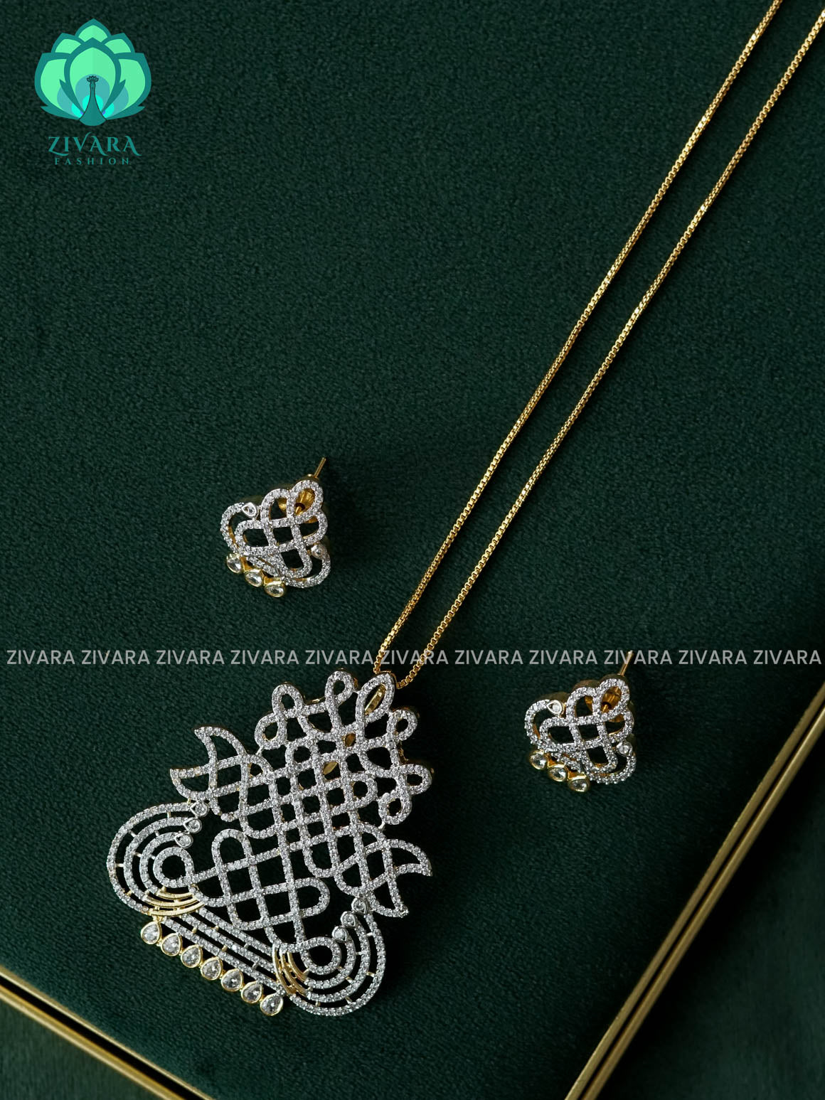 KOLAM PREMIUM HASLI  - Traditional PREMIUM rhodium polish neckwear With earrings- Zivara Fashion