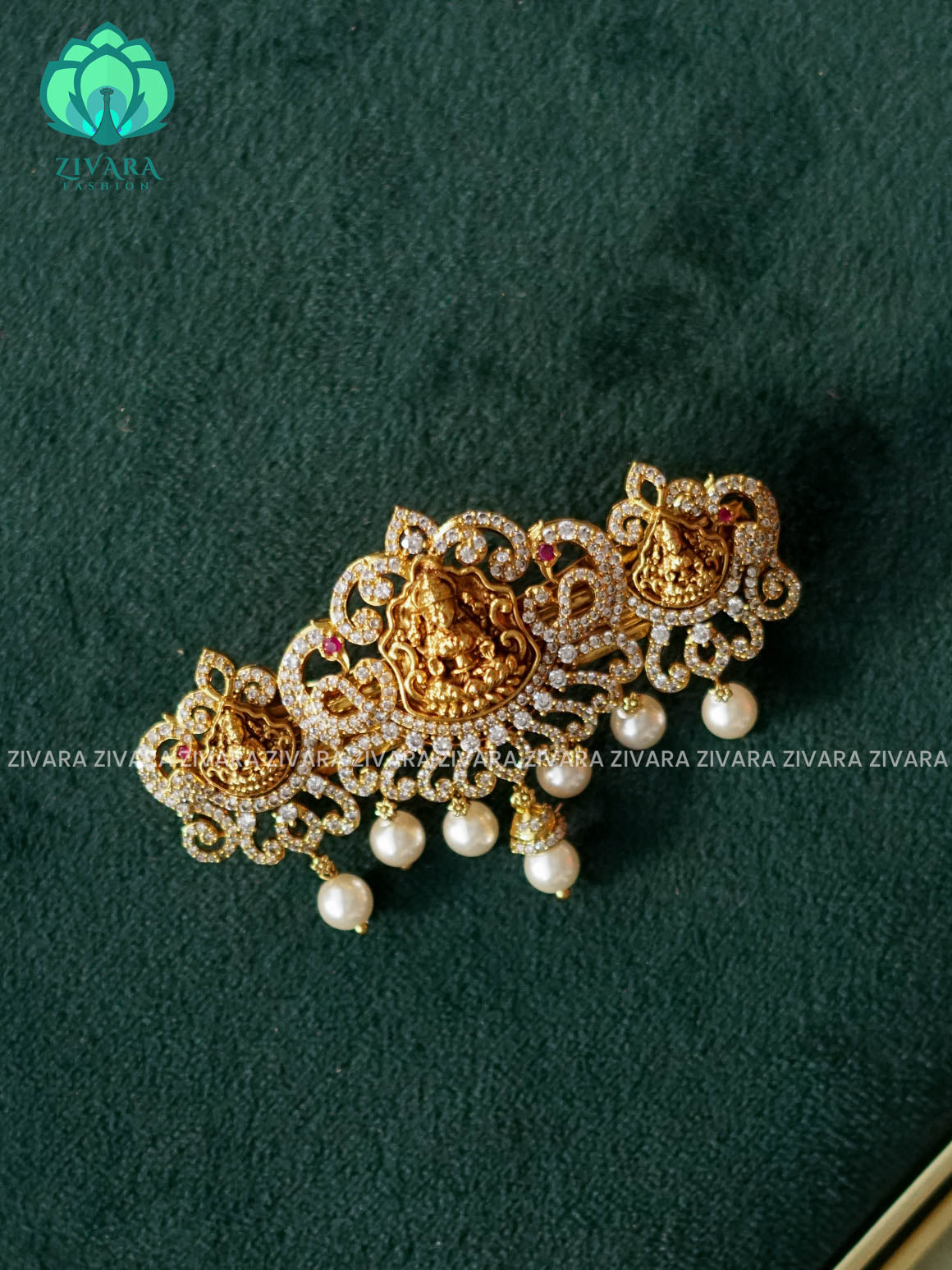 LAKSHMI TEMPLE WHITE STONE HAIRCLIPS WITH HANGINGS - TRADITIONAL HAIR ACCESSORIES - ZIVARA FASHION