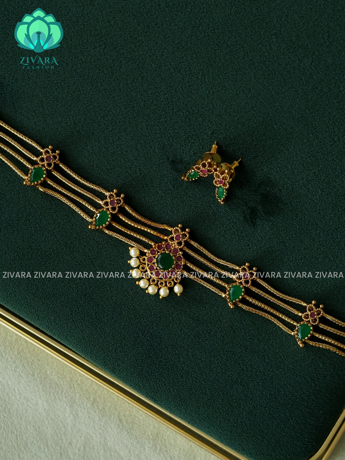 TRENDING PALAKKA CHOKER - CZ matte finish- Zivara Fashion