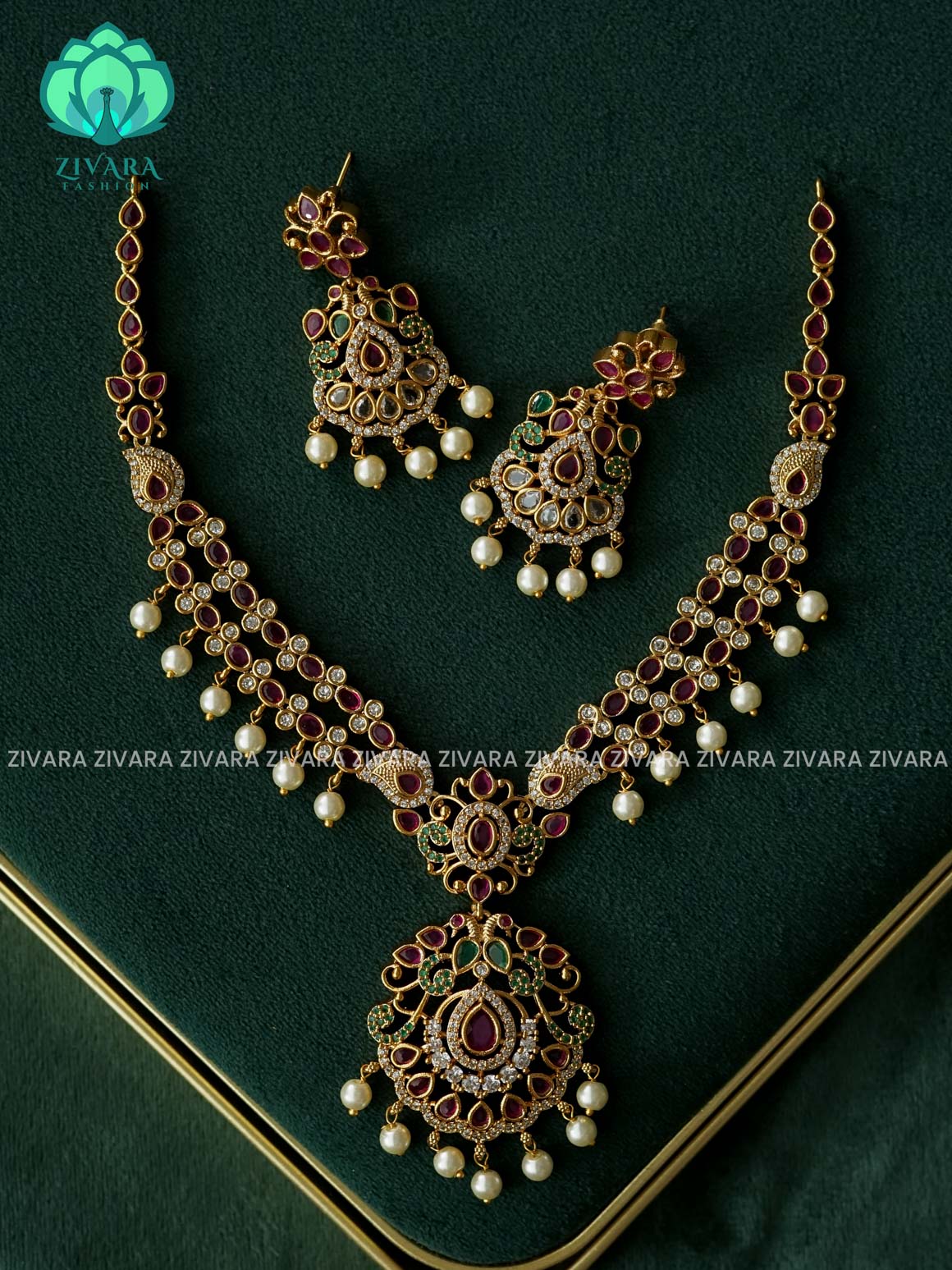 REAL KEMP PEACOCK 2 LAYER NECKWARE - Traditional south indian premium neckwear - Zivara Fashion- latest jewellery design