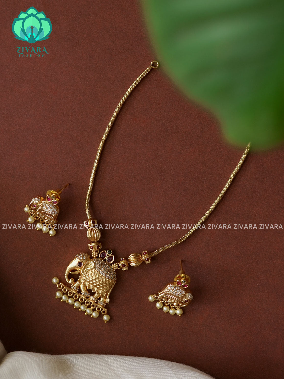 TEMPLE PENDANT with Flexible chain - Traditional south indian NORMAL MATTE neckwear with earrings - Zivara Fashion